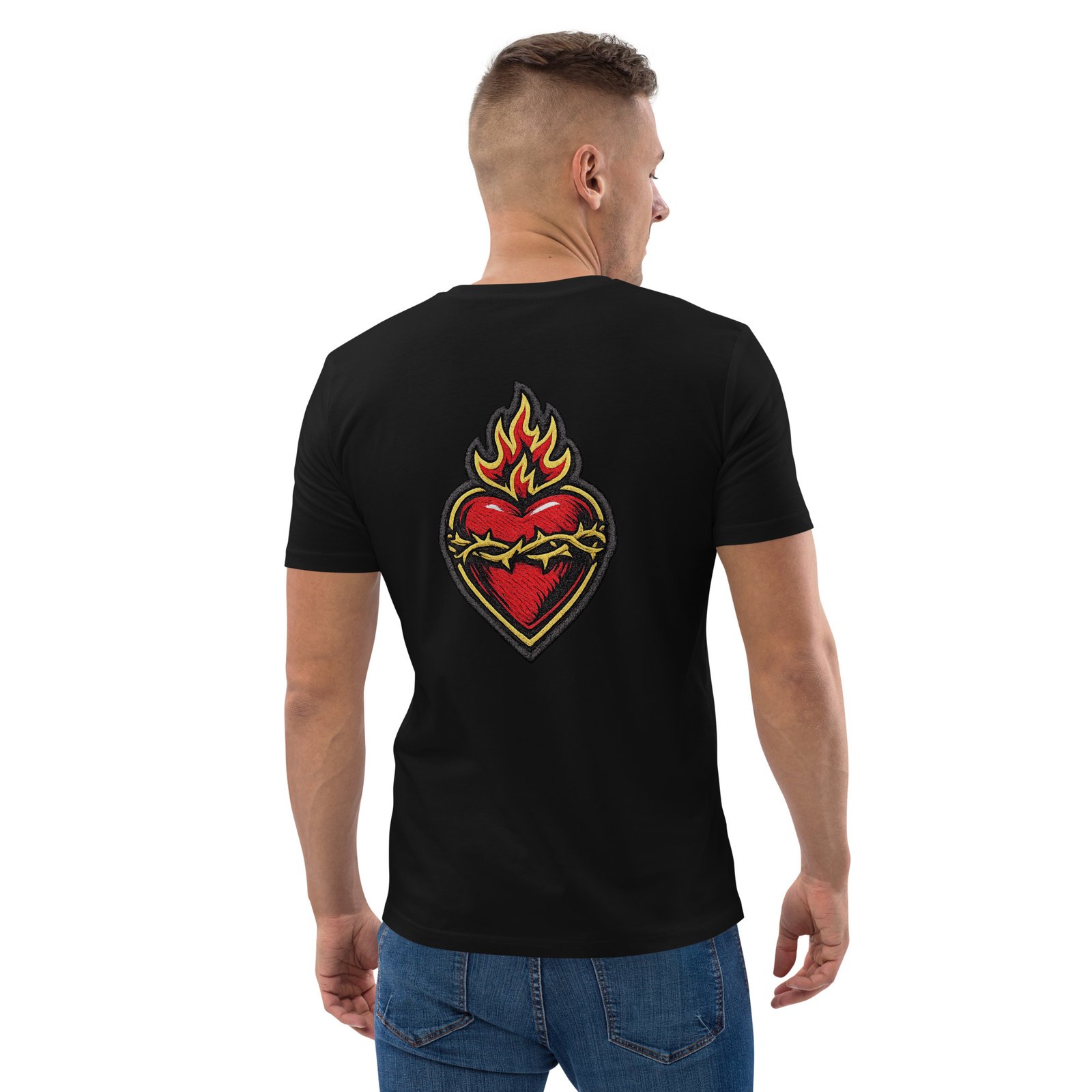 Męska koszulka „Flaming Heart” – koszulka męska z płonącym sercem i cierniową koroną| Zarn.pl Męska koszulka „Flaming Heart” – koszulka męska z płonącym sercem i cierniową koroną - obrazek 17