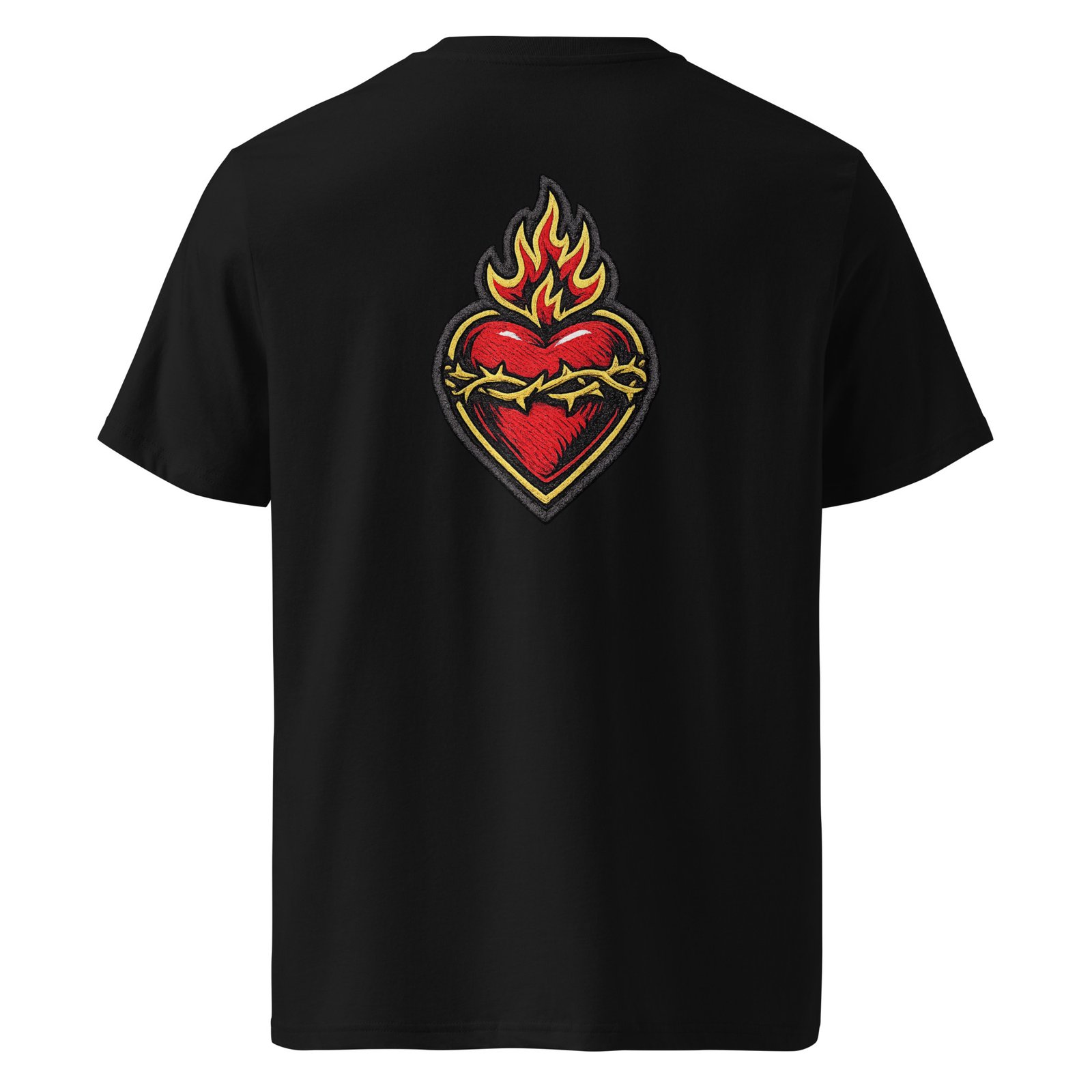 Męska koszulka „Flaming Heart” – koszulka męska z płonącym sercem i cierniową koroną| Zarn.pl Męska koszulka „Flaming Heart” – koszulka męska z płonącym sercem i cierniową koroną - obrazek 2