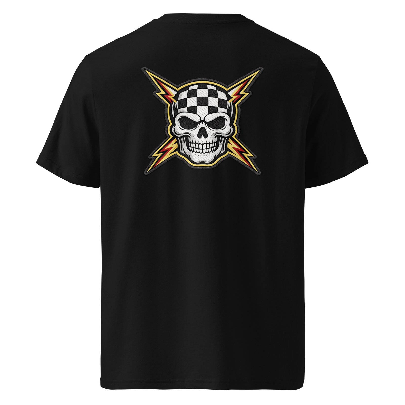 Koszulka męska „Skull Racing Thunder” – koszulka z czaszką w szachownicę i błyskawicami| Zarn.pl Koszulka męska „Skull Racing Thunder” – koszulka z czaszką w szachownicę i błyskawicami - obrazek 2
