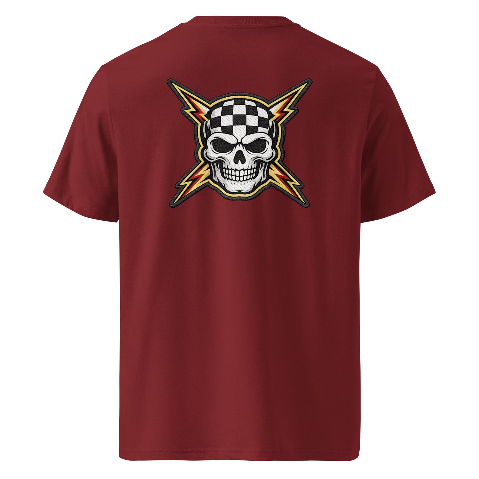 Koszulka męska „Skull Racing Thunder” – koszulka z czaszką w szachownicę i błyskawicami| Zarn.pl Koszulka męska „Skull Racing Thunder” – koszulka z czaszką w szachownicę i błyskawicami - obrazek 4