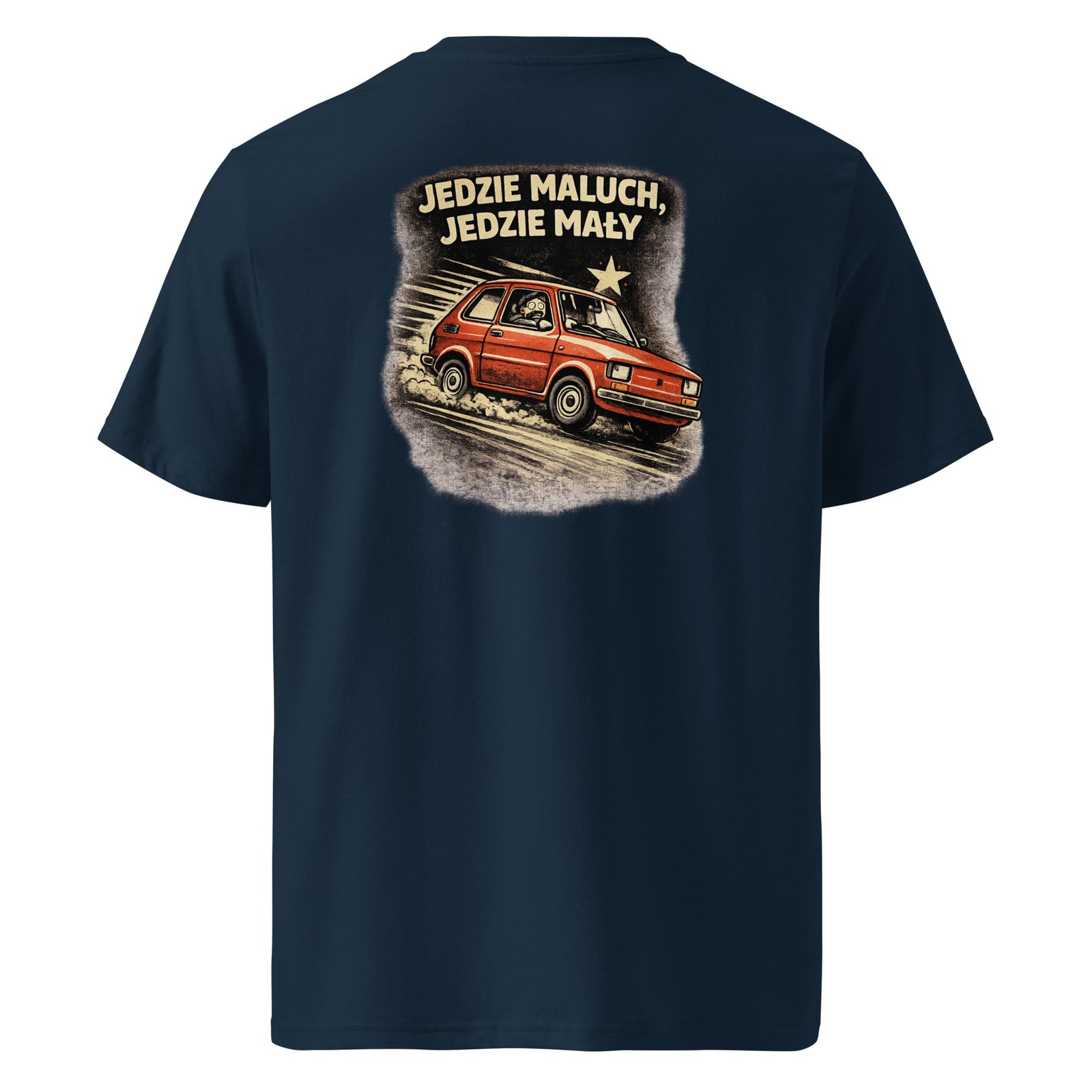 Koszulka męska „Jedzie Maluch, Jedzie Mały” – koszulka Fiat 126p PRL z kultowym maluchem| Zarn.pl Koszulka męska „Jedzie Maluch, Jedzie Mały” – koszulka Fiat 126p PRL z kultowym maluchem - obrazek 3