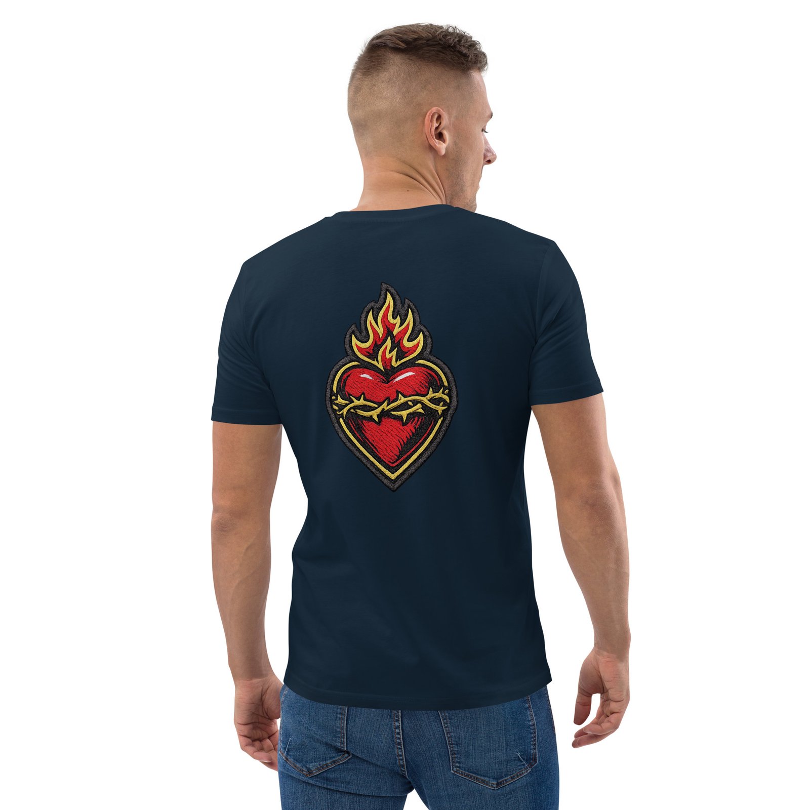 Męska koszulka „Flaming Heart” – koszulka męska z płonącym sercem i cierniową koroną| Zarn.pl Męska koszulka „Flaming Heart” – koszulka męska z płonącym sercem i cierniową koroną - obrazek 18