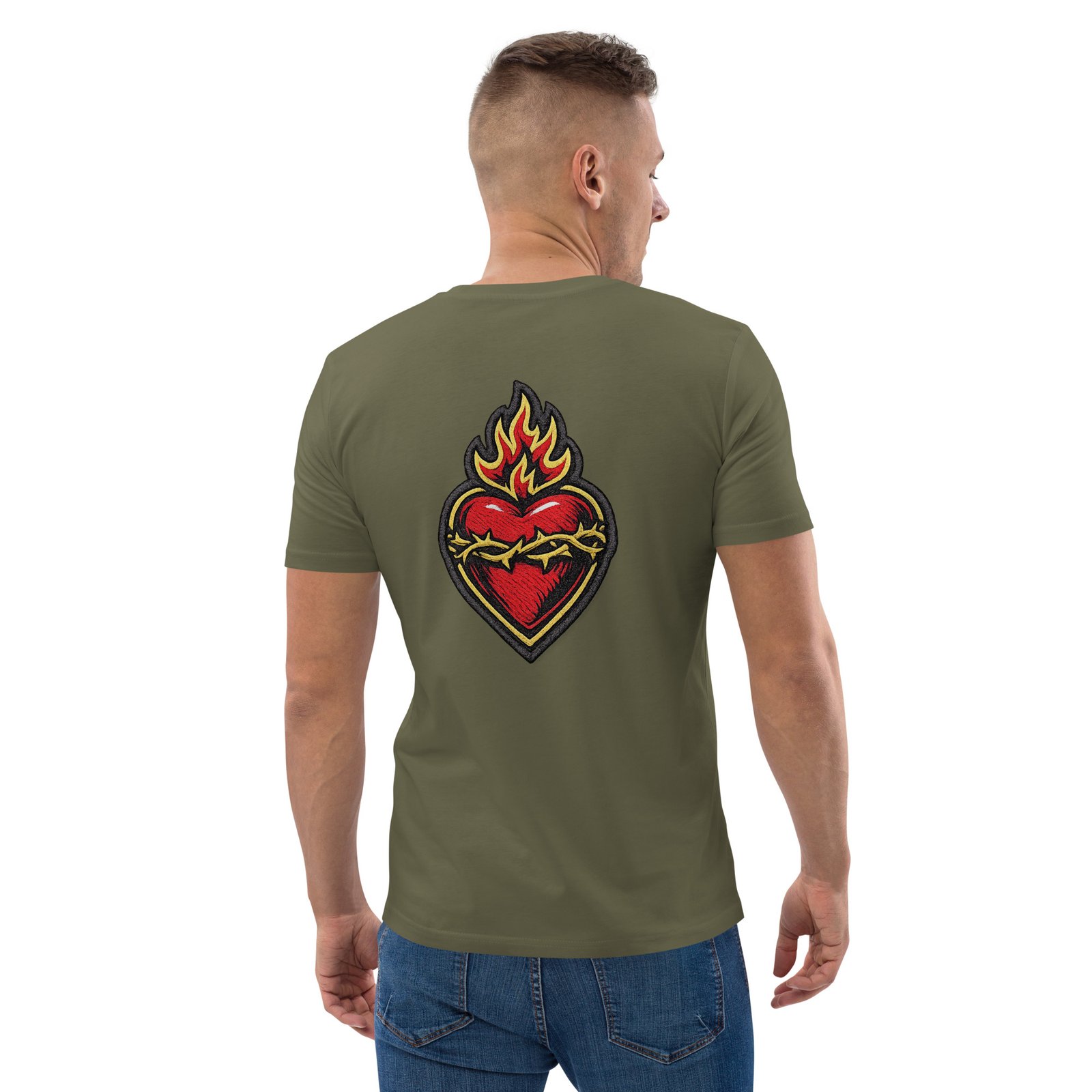 Męska koszulka „Flaming Heart” – koszulka męska z płonącym sercem i cierniową koroną| Zarn.pl Męska koszulka „Flaming Heart” – koszulka męska z płonącym sercem i cierniową koroną - obrazek 20