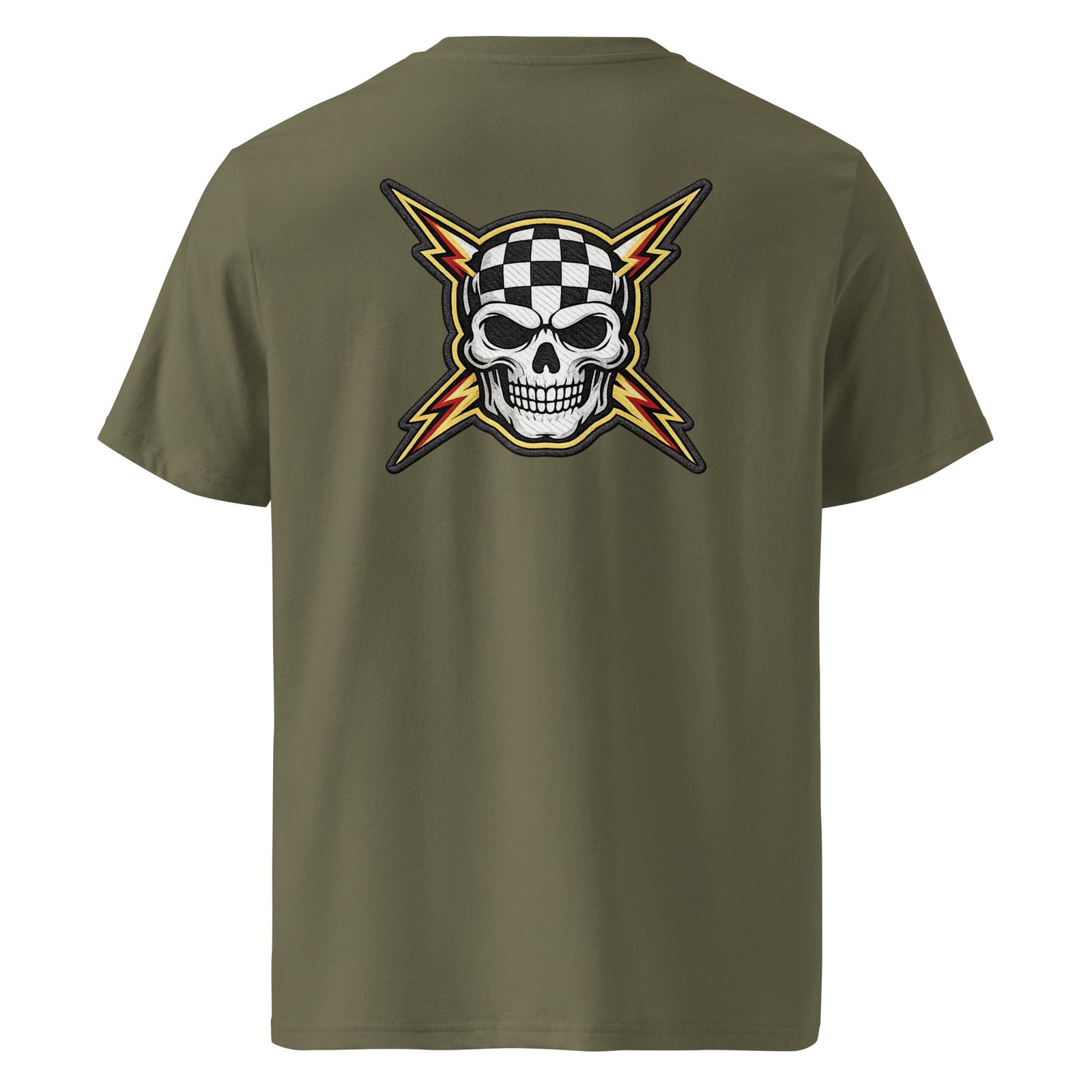 Koszulka męska „Skull Racing Thunder” – koszulka z czaszką w szachownicę i błyskawicami| Zarn.pl Koszulka męska „Skull Racing Thunder” – koszulka z czaszką w szachownicę i błyskawicami - obrazek 5