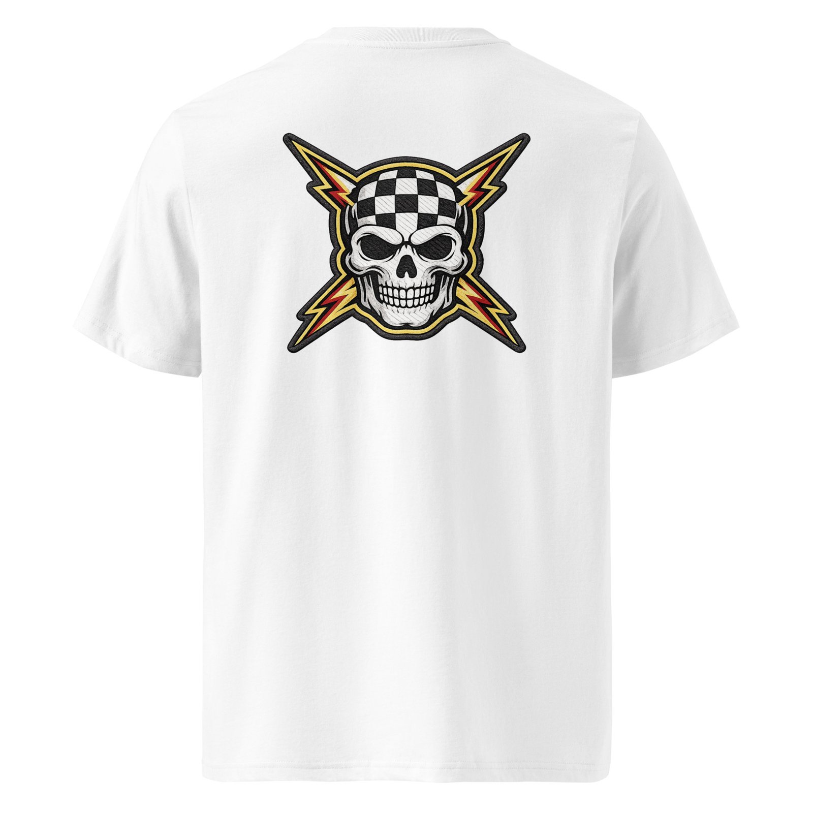 Koszulka męska „Skull Racing Thunder” – koszulka z czaszką w szachownicę i błyskawicami| Zarn.pl Koszulka męska „Skull Racing Thunder” – koszulka z czaszką w szachownicę i błyskawicami - obrazek 6