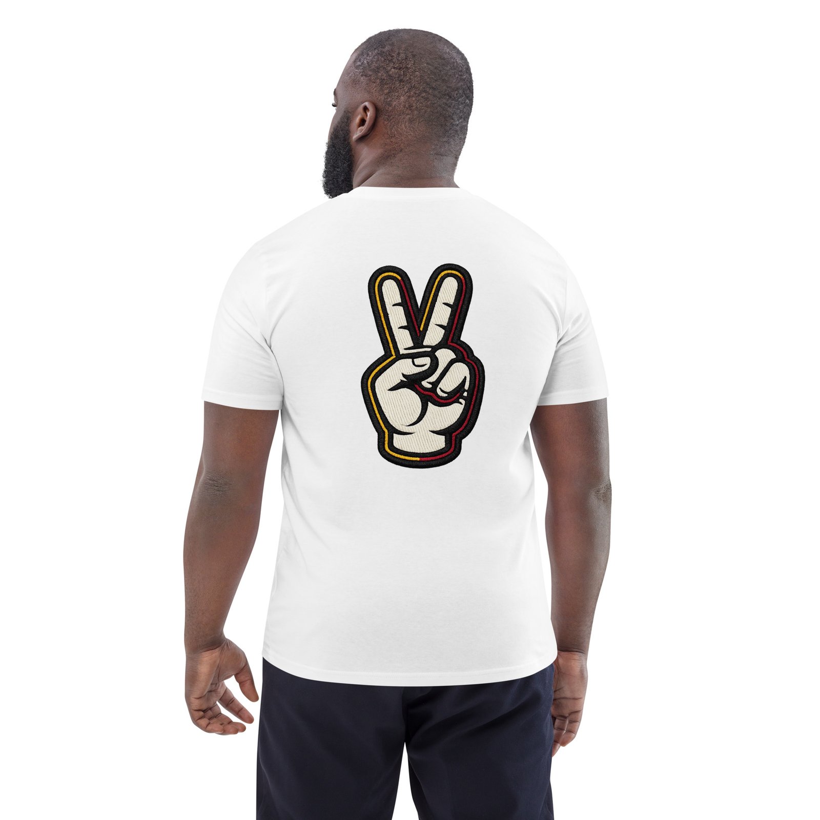 Koszulka męska „Peace Hand Retro” – koszulka z dłonią pokazującą znak pokoju| Zarn.pl koszulka z dłonią pokazującą znak pokoju