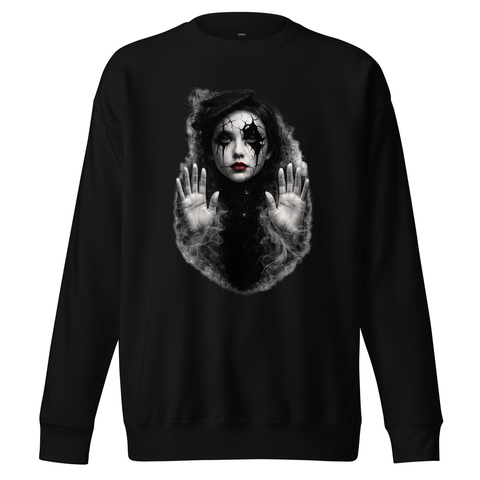Męska bluza artystyczna „Pęknięta Marionetka” – bluza męska z tajemniczą kobietą w stylu dark art| Zarn.pl Męska bluza artystyczna „Pęknięta Marionetka” – bluza męska z tajemniczą kobietą w stylu dark art - obrazek 2