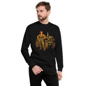 bluza męska PRL z kobietą i traktorem