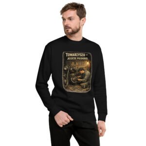 bluza męska PRL z mechanikiem naprawiającym motocykl