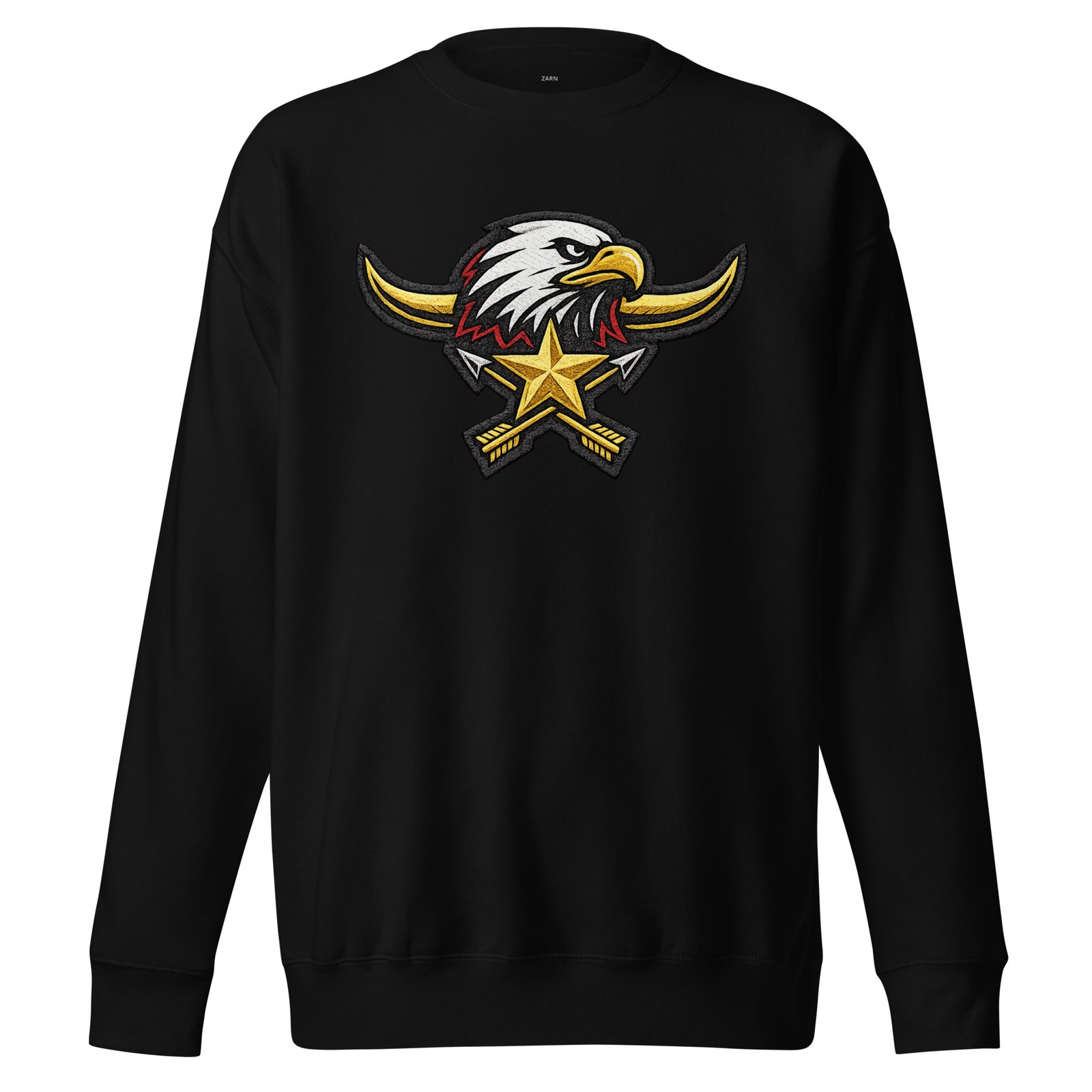 Męska bluza z nadrukiem głowy orła, gwiazdy i skrzyżowanych strzał – bluza patriotyczna w stylu western| Zarn.pl Męska bluza z nadrukiem głowy orła, gwiazdy i skrzyżowanych strzał – bluza patriotyczna w stylu western - obrazek 2