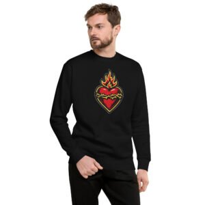bluza męska z nadrukiem płonącego serca w koronie cierniowej
