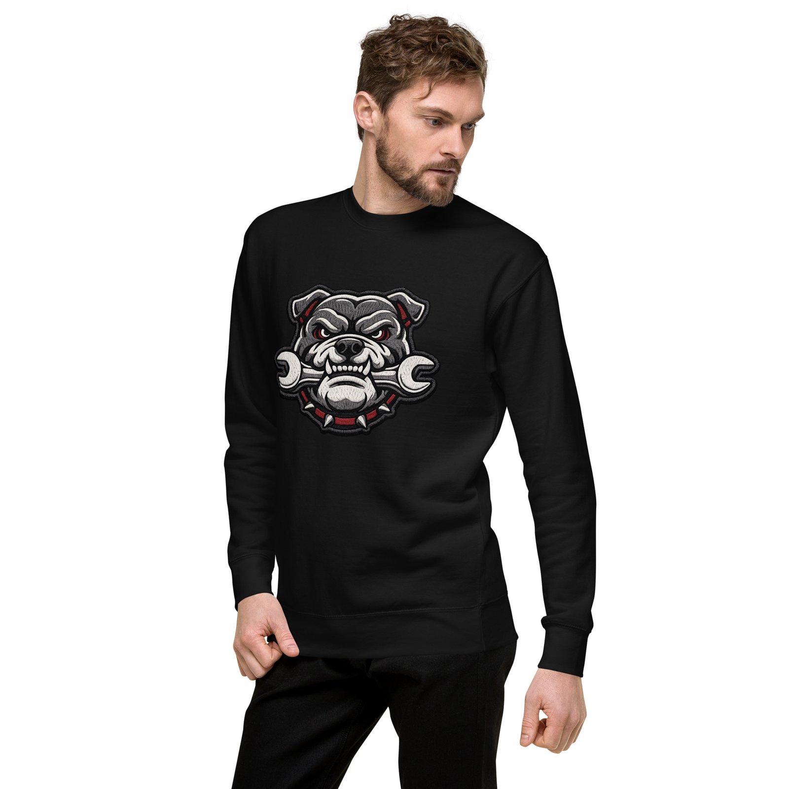 Męska bluza z nadrukiem buldoga mechanika z kluczem – bluza motoryzacyjna dla fanów warsztatu| Zarn.pl Męska bluza z nadrukiem buldoga mechanika z kluczem – bluza motoryzacyjna dla fanów warsztatu - obrazek 13