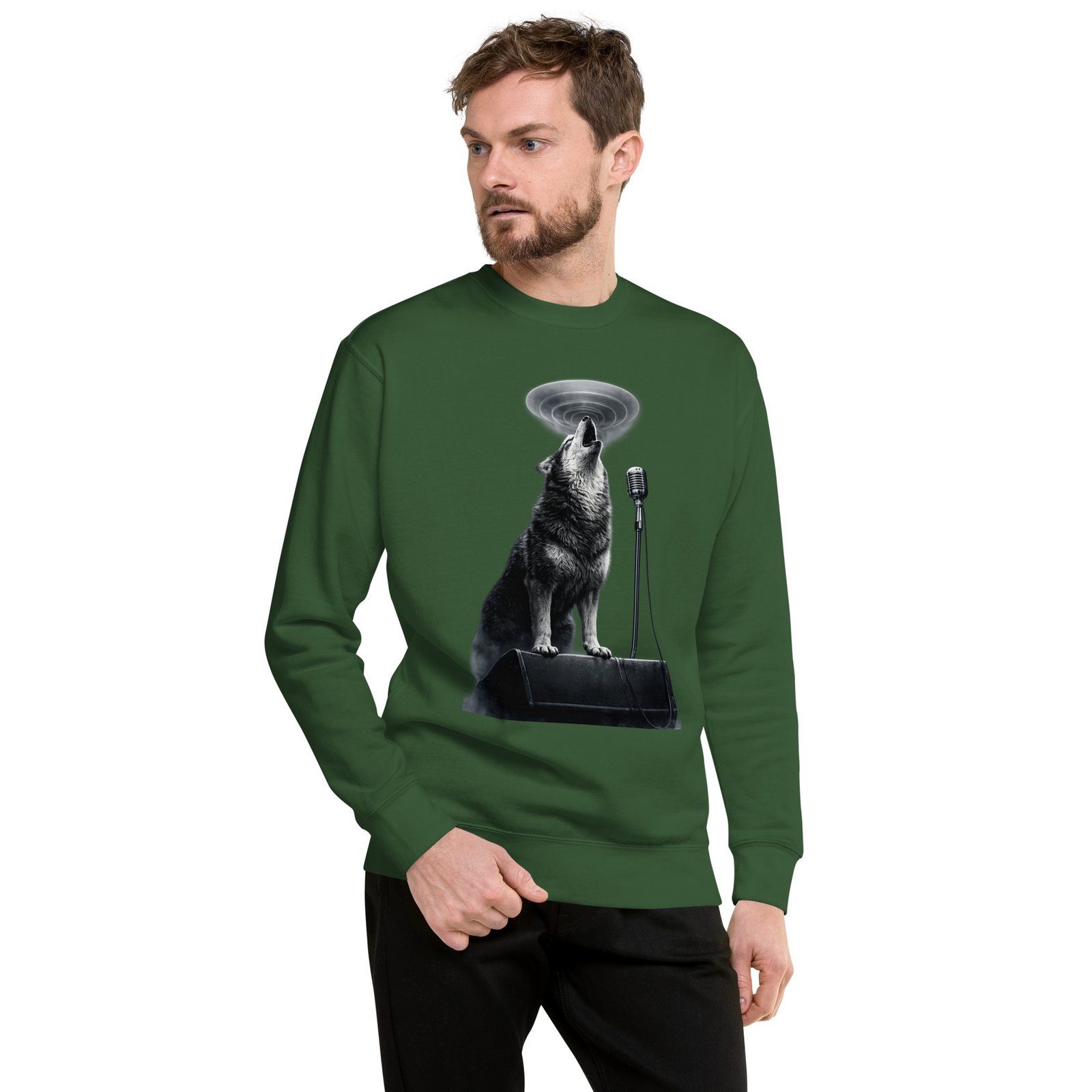 Bluza męska „Wilk Rockowy Wokalista” – bluza męska z nadrukiem wyjącego wilka przy mikrofonie| Zarn.pl Bluza męska „Wilk Rockowy Wokalista” – bluza męska z nadrukiem wyjącego wilka przy mikrofonie - obrazek 7