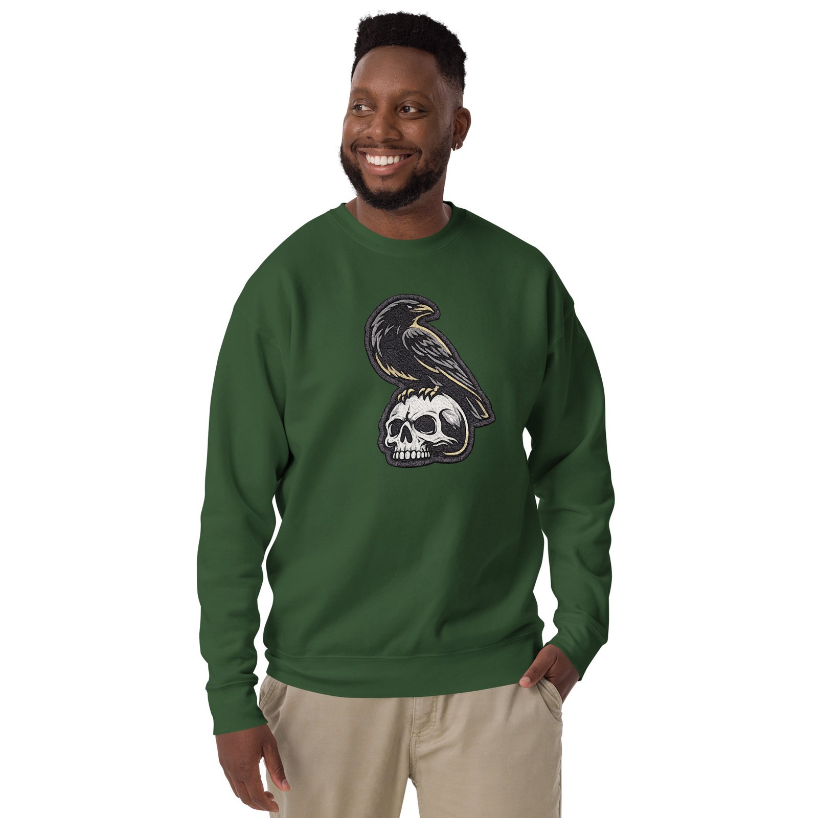 Męska bluza z nadrukiem kruka na czaszce – mroczna bluza streetwear z krukiem| Zarn.pl Męska bluza z nadrukiem kruka na czaszce – mroczna bluza streetwear z krukiem - obrazek 12
