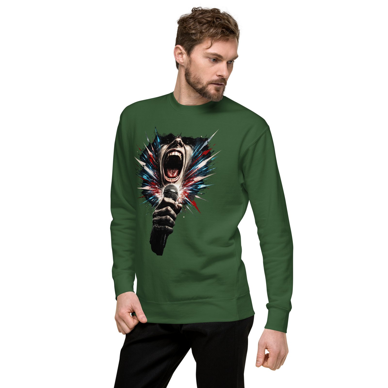 Męska bluza artystyczna „Krzyk Sceny” – bluza męska z wokalistą rockowym i mikrofonem| Zarn.pl Męska bluza artystyczna „Krzyk Sceny” – bluza męska z wokalistą rockowym i mikrofonem - obrazek 15