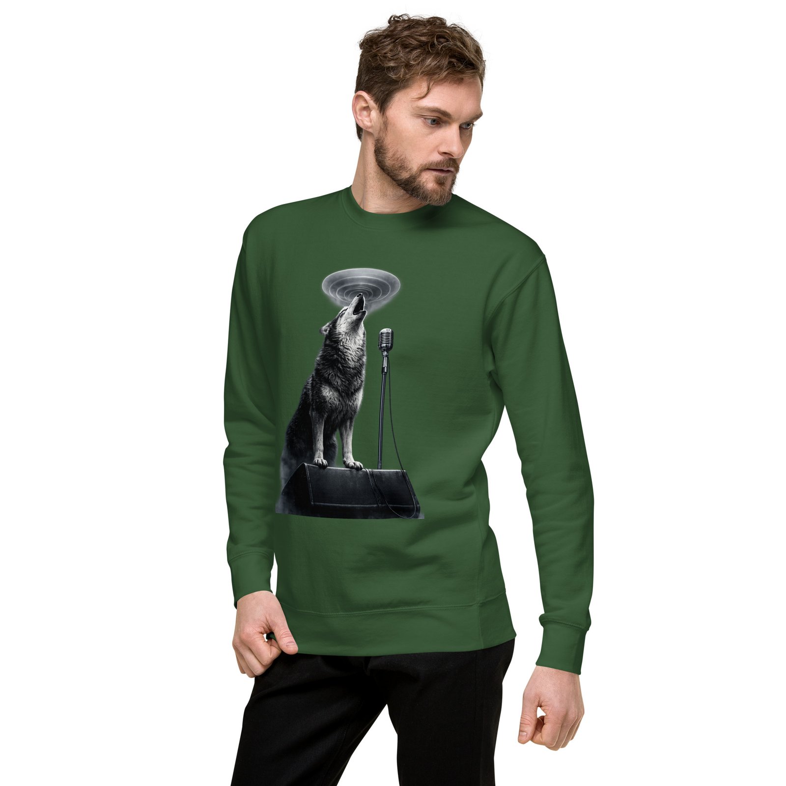 Bluza męska „Wilk Rockowy Wokalista” – bluza męska z nadrukiem wyjącego wilka przy mikrofonie| Zarn.pl Bluza męska „Wilk Rockowy Wokalista” – bluza męska z nadrukiem wyjącego wilka przy mikrofonie - obrazek 15