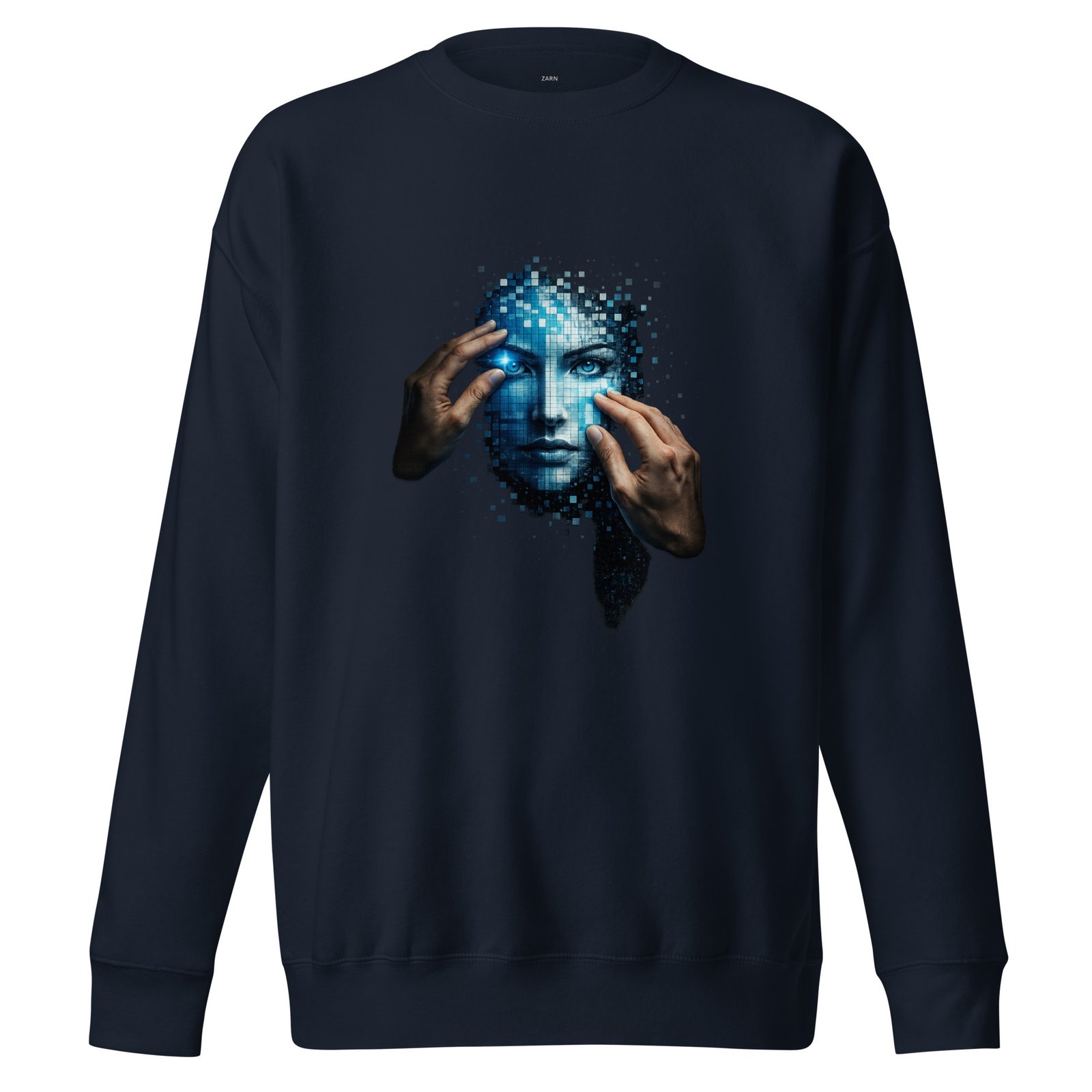Męska bluza artystyczna „Cyfrowa Tożsamość” – bluza męska z futurystyczną twarzą AI| Zarn.pl Męska bluza artystyczna „Cyfrowa Tożsamość” – bluza męska z futurystyczną twarzą AI - obrazek 3