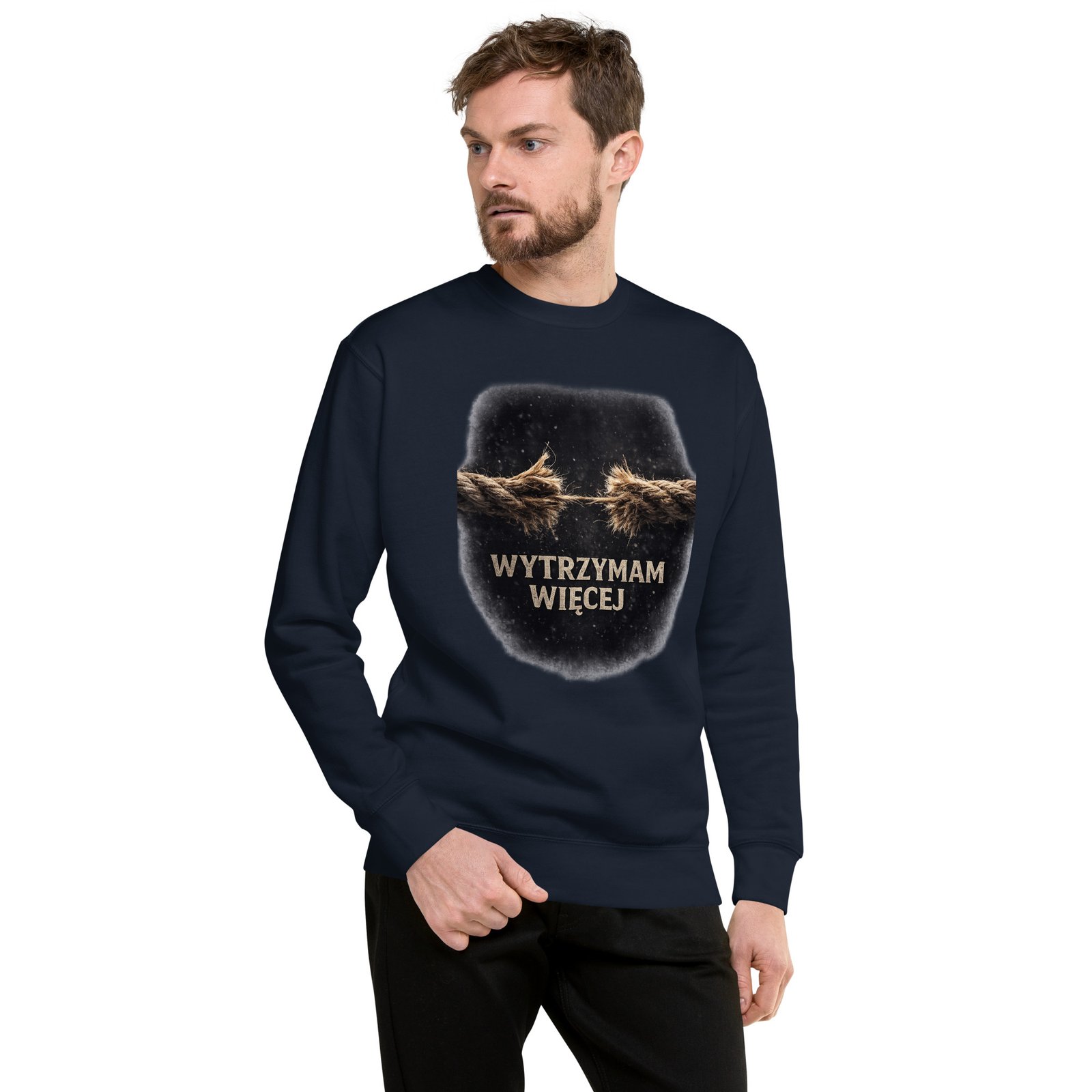 Bluza motywacyjna męska z napisem Wytrzymam Więcej – symbol wytrwałości i odporności| Zarn.pl Bluza motywacyjna męska z napisem Wytrzymam Więcej – symbol wytrwałości i odporności - obrazek 6