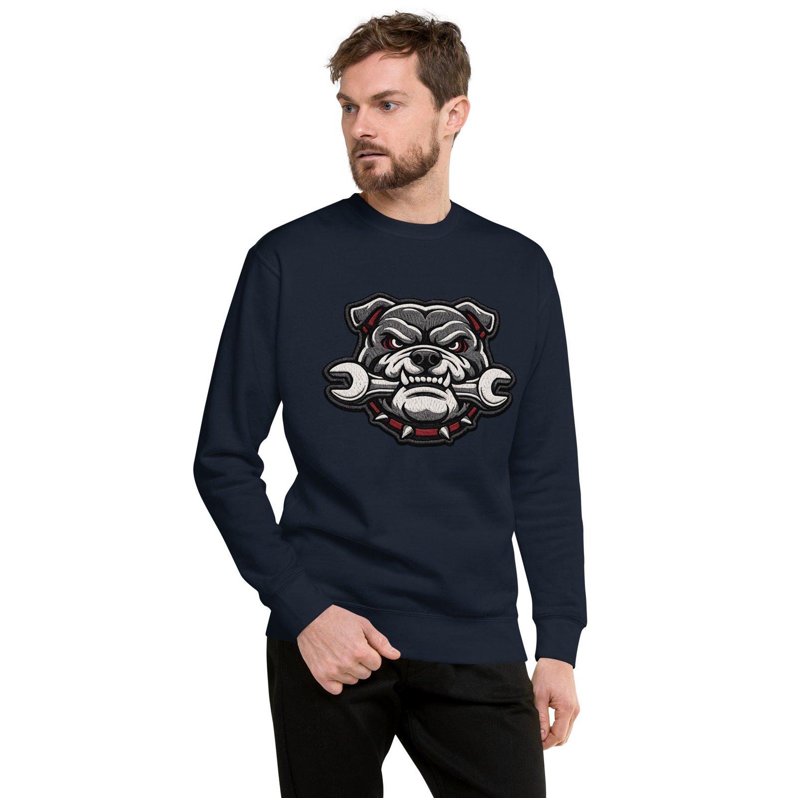 Męska bluza z nadrukiem buldoga mechanika z kluczem – bluza motoryzacyjna dla fanów warsztatu| Zarn.pl Męska bluza z nadrukiem buldoga mechanika z kluczem – bluza motoryzacyjna dla fanów warsztatu - obrazek 6