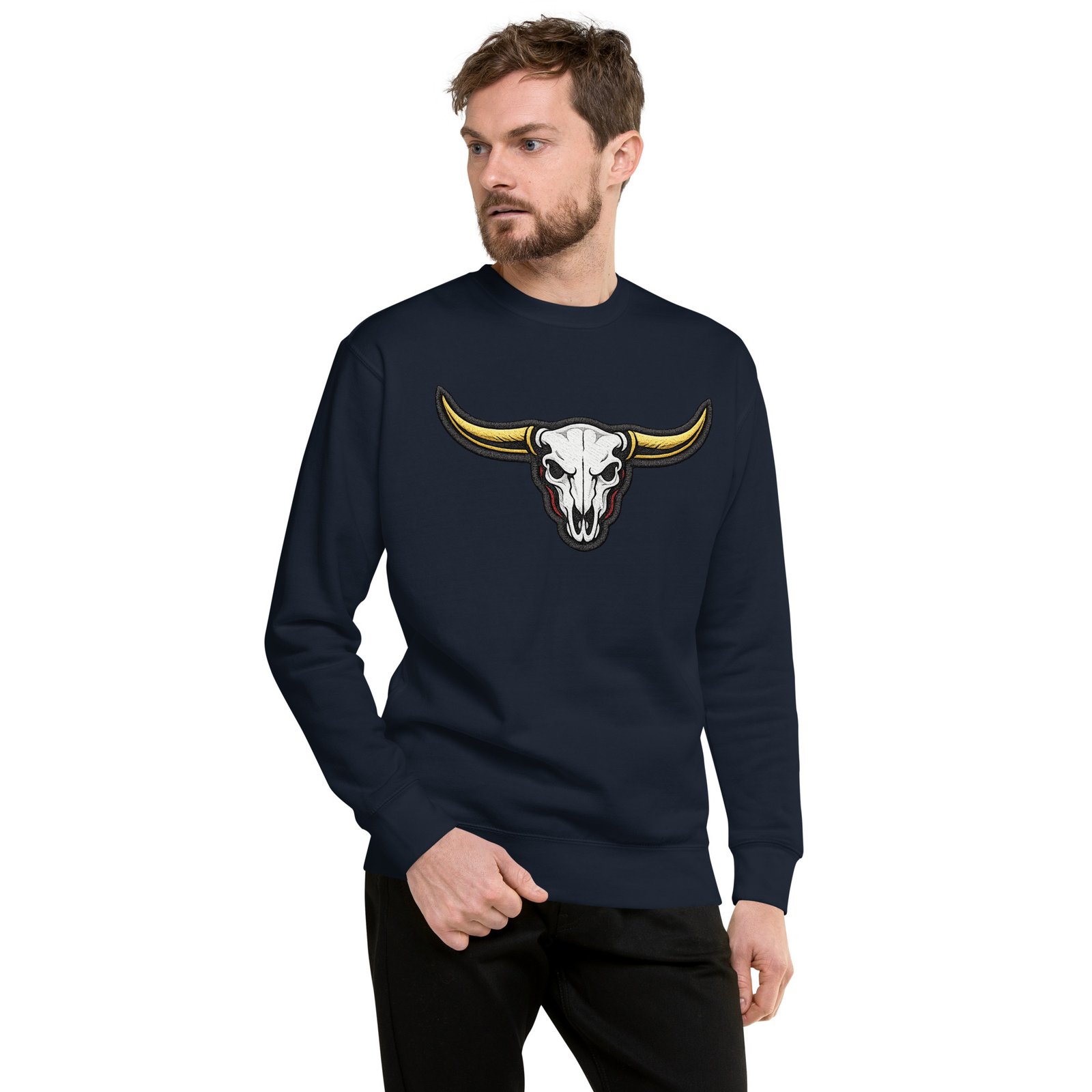Męska bluza z nadrukiem czaszki byka z długimi rogami – bluza western i country| Zarn.pl Męska bluza z nadrukiem czaszki byka z długimi rogami – bluza western i country - obrazek 6