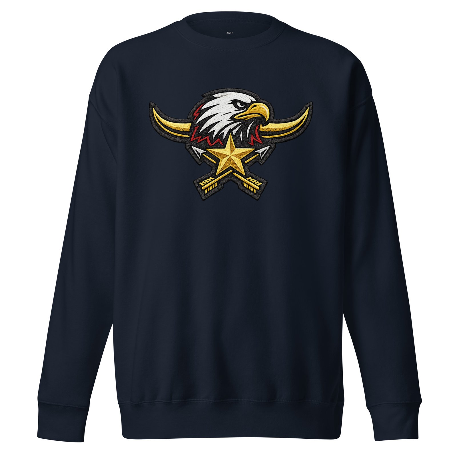 Męska bluza z nadrukiem głowy orła, gwiazdy i skrzyżowanych strzał – bluza patriotyczna w stylu western| Zarn.pl Męska bluza z nadrukiem głowy orła, gwiazdy i skrzyżowanych strzał – bluza patriotyczna w stylu western - obrazek 3