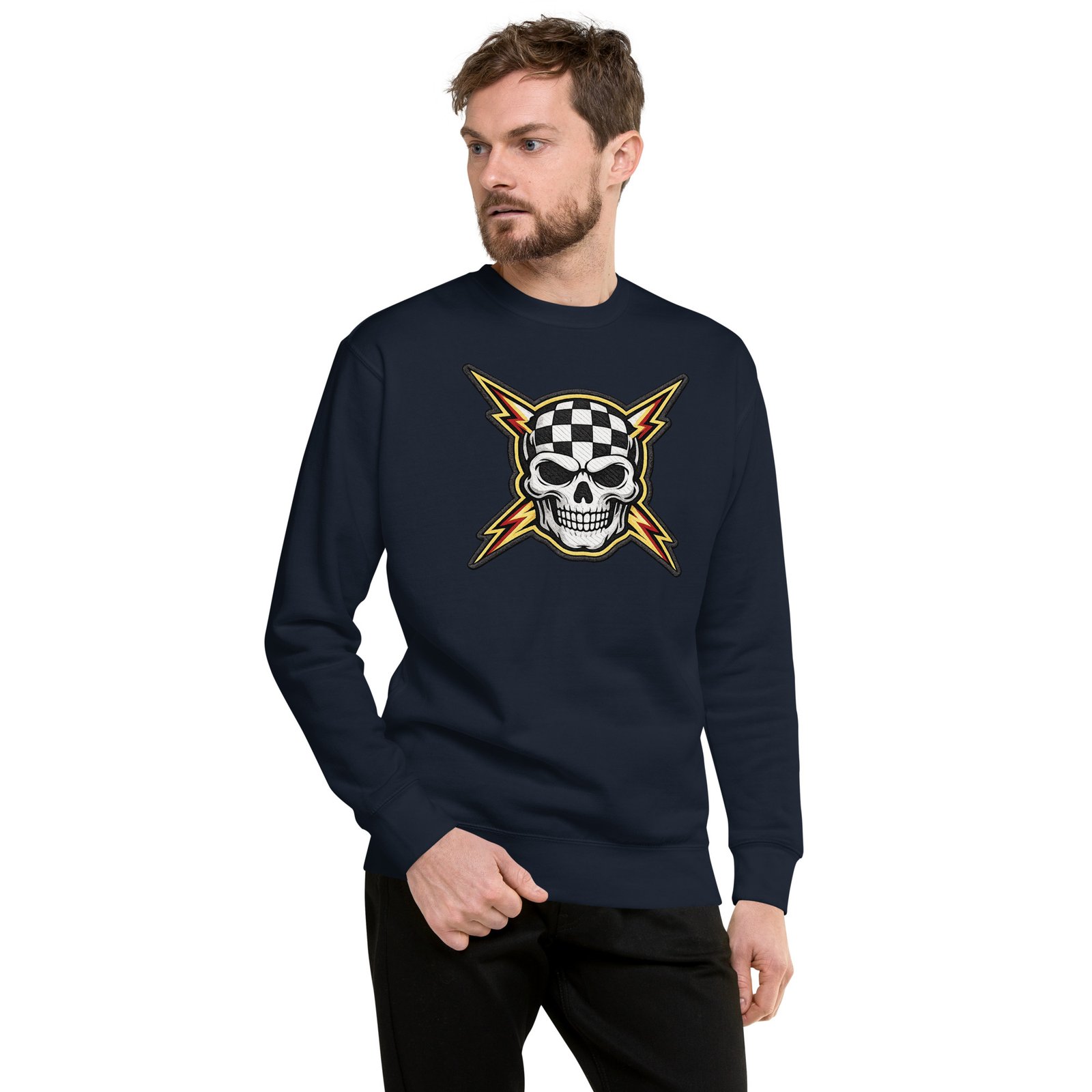 Bluza męska z czaszką i szachownicą – rockowa bluza męska z czaszką w stylu racing| Zarn.pl Bluza męska z czaszką i szachownicą – rockowa bluza męska z czaszką w stylu racing - obrazek 6