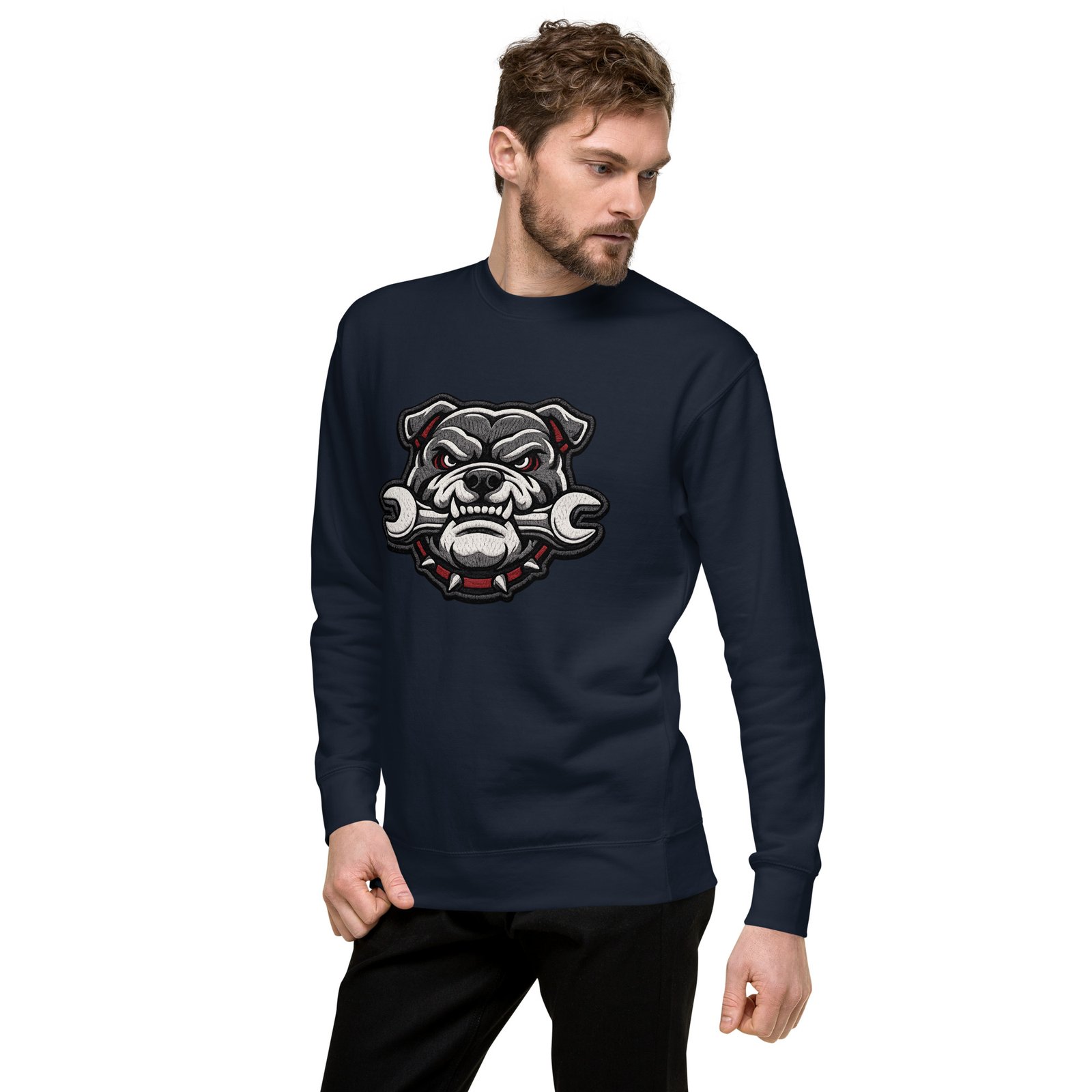 Męska bluza z nadrukiem buldoga mechanika z kluczem – bluza motoryzacyjna dla fanów warsztatu| Zarn.pl Męska bluza z nadrukiem buldoga mechanika z kluczem – bluza motoryzacyjna dla fanów warsztatu - obrazek 14