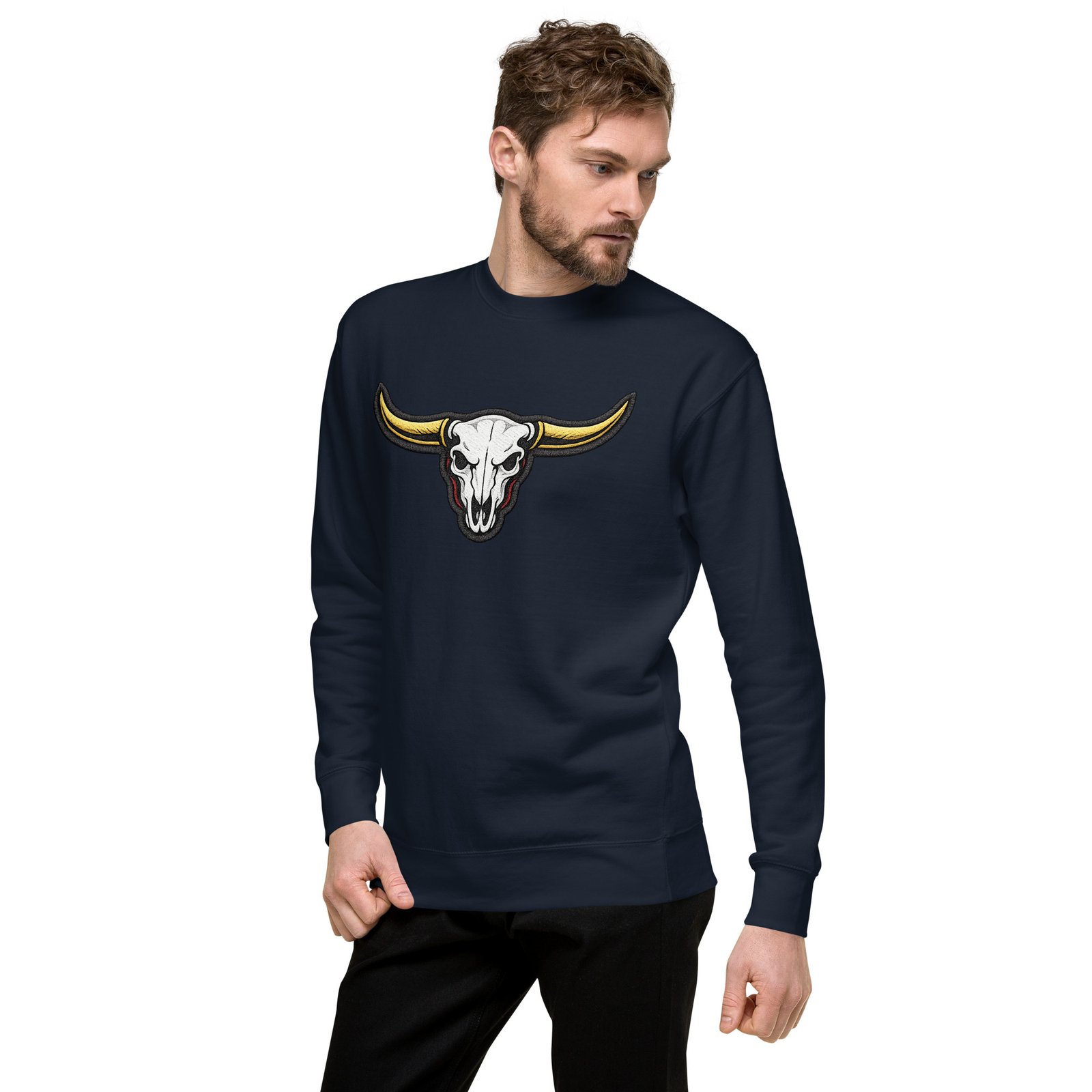 Męska bluza z nadrukiem czaszki byka z długimi rogami – bluza western i country| Zarn.pl Męska bluza z nadrukiem czaszki byka z długimi rogami – bluza western i country - obrazek 14