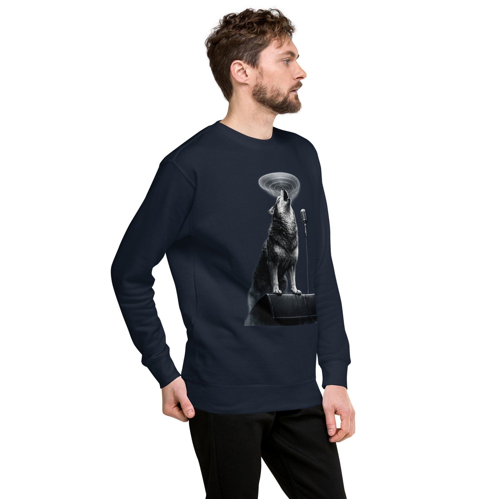 Bluza męska „Wilk Rockowy Wokalista” – bluza męska z nadrukiem wyjącego wilka przy mikrofonie| Zarn.pl Bluza męska „Wilk Rockowy Wokalista” – bluza męska z nadrukiem wyjącego wilka przy mikrofonie - obrazek 18