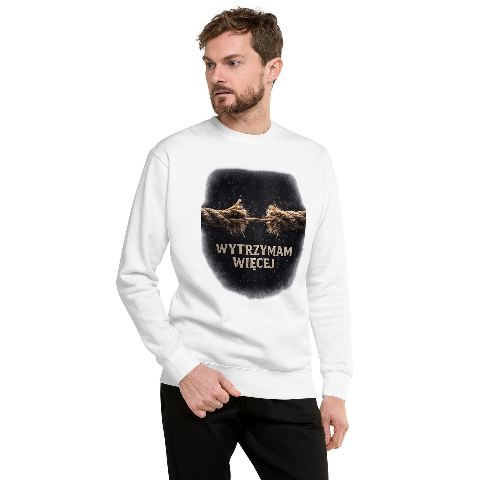 Bluza motywacyjna męska z napisem Wytrzymam Więcej – symbol wytrwałości i odporności| Zarn.pl Bluza motywacyjna męska z napisem Wytrzymam Więcej – symbol wytrwałości i odporności - obrazek 8