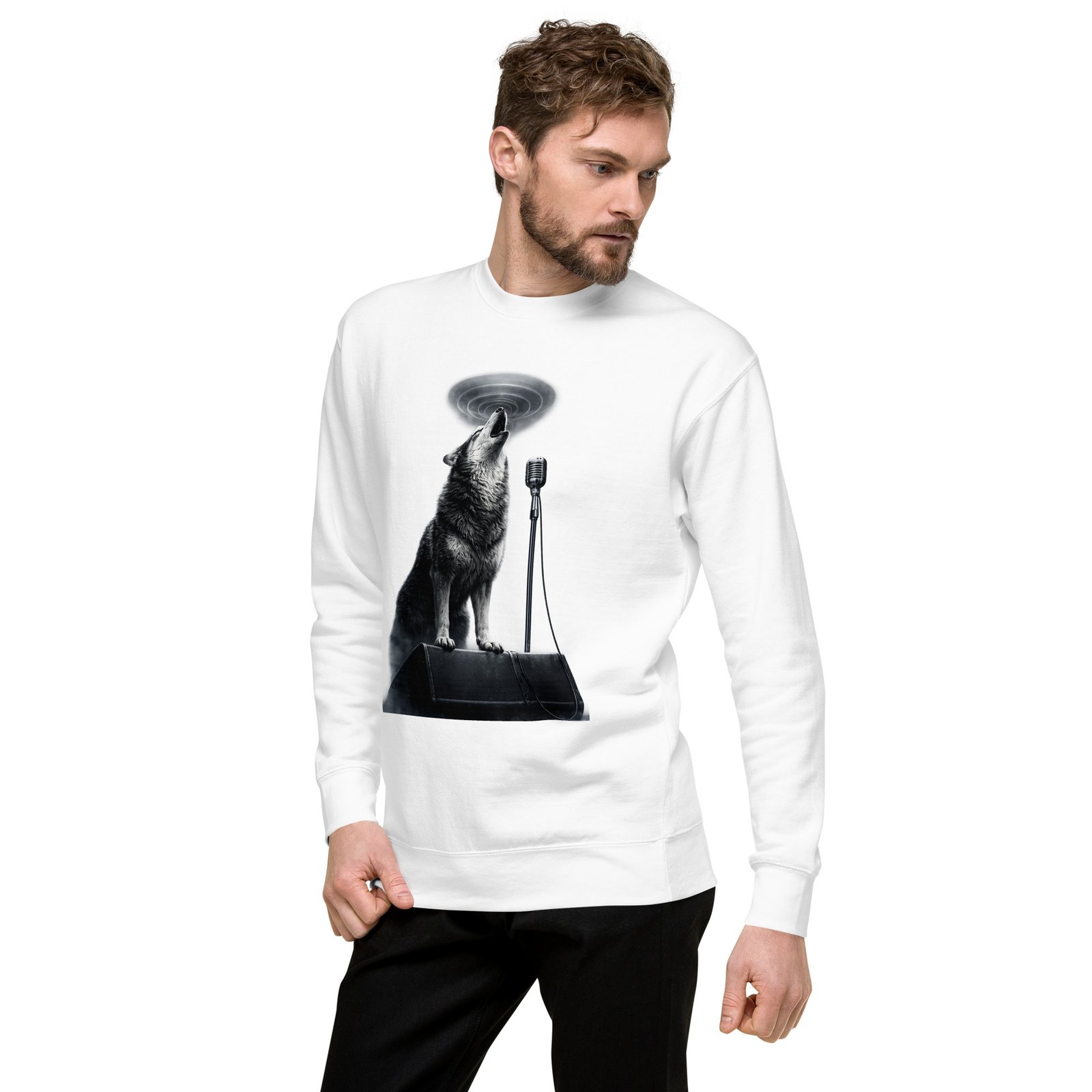 Bluza męska „Wilk Rockowy Wokalista” – bluza męska z nadrukiem wyjącego wilka przy mikrofonie| Zarn.pl Bluza męska „Wilk Rockowy Wokalista” – bluza męska z nadrukiem wyjącego wilka przy mikrofonie - obrazek 16