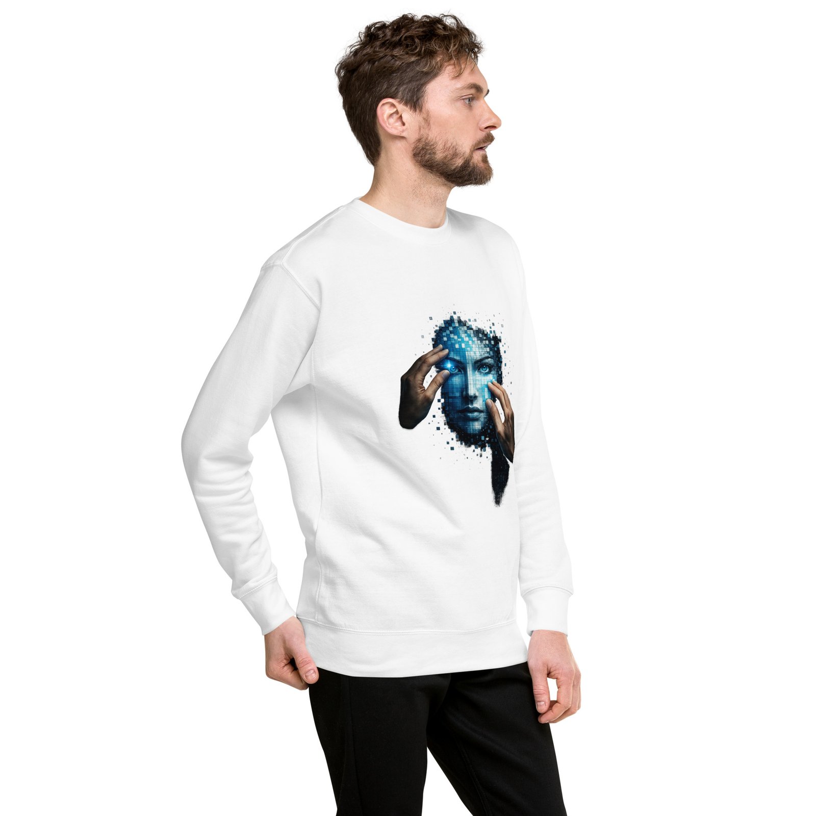 Męska bluza artystyczna „Cyfrowa Tożsamość” – bluza męska z futurystyczną twarzą AI| Zarn.pl Męska bluza artystyczna „Cyfrowa Tożsamość” – bluza męska z futurystyczną twarzą AI - obrazek 20