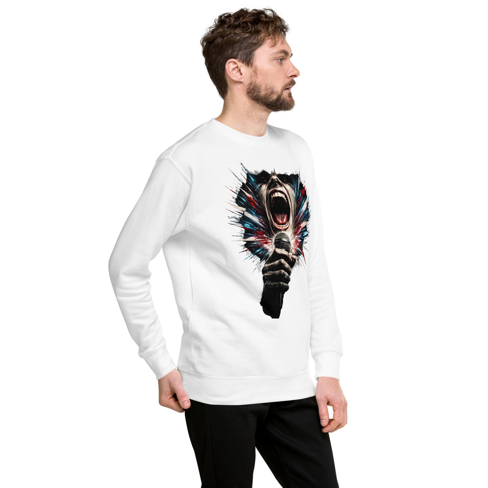 Męska bluza artystyczna „Krzyk Sceny” – bluza męska z wokalistą rockowym i mikrofonem| Zarn.pl Męska bluza artystyczna „Krzyk Sceny” – bluza męska z wokalistą rockowym i mikrofonem - obrazek 20