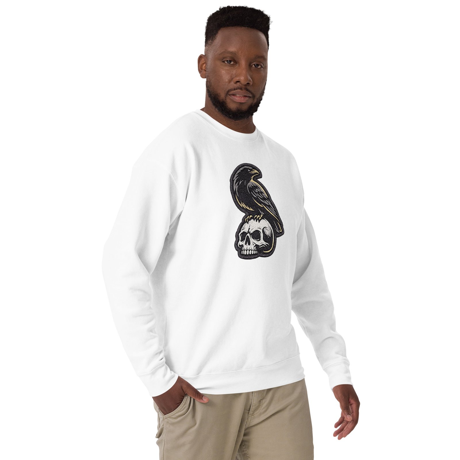 Męska bluza z nadrukiem kruka na czaszce – mroczna bluza streetwear z krukiem| Zarn.pl Męska bluza z nadrukiem kruka na czaszce – mroczna bluza streetwear z krukiem - obrazek 20