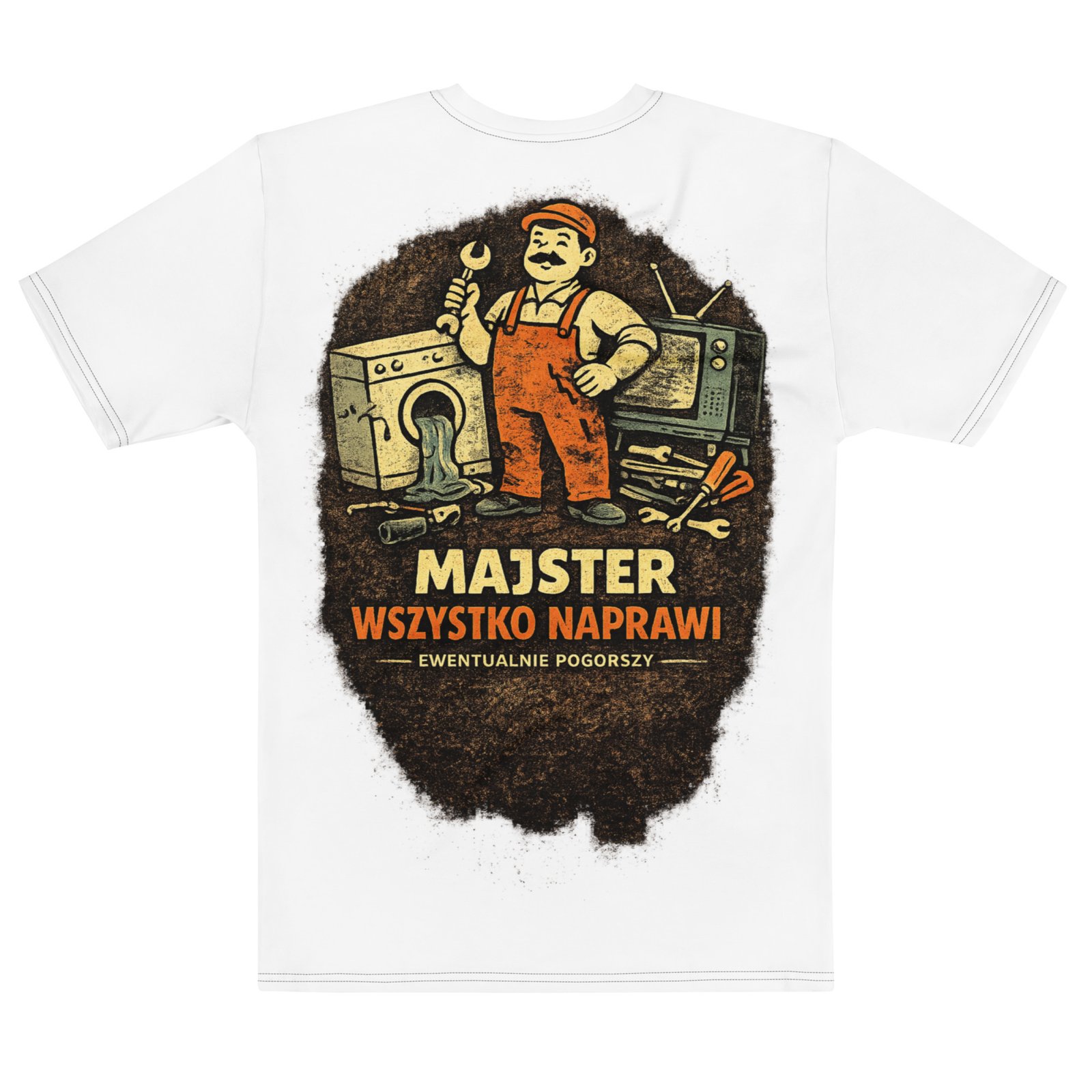 Męska koszulka PRL „Majster Wszystko Naprawi” – koszulka męska z majstrem i humorystyczną grafiką retro| Zarn.pl Męska koszulka PRL „Majster Wszystko Naprawi” – koszulka męska z majstrem i humorystyczną grafiką retro - obrazek 3