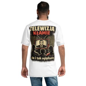 koszulka męska z telewizorem i satyrycznym hasłem retro