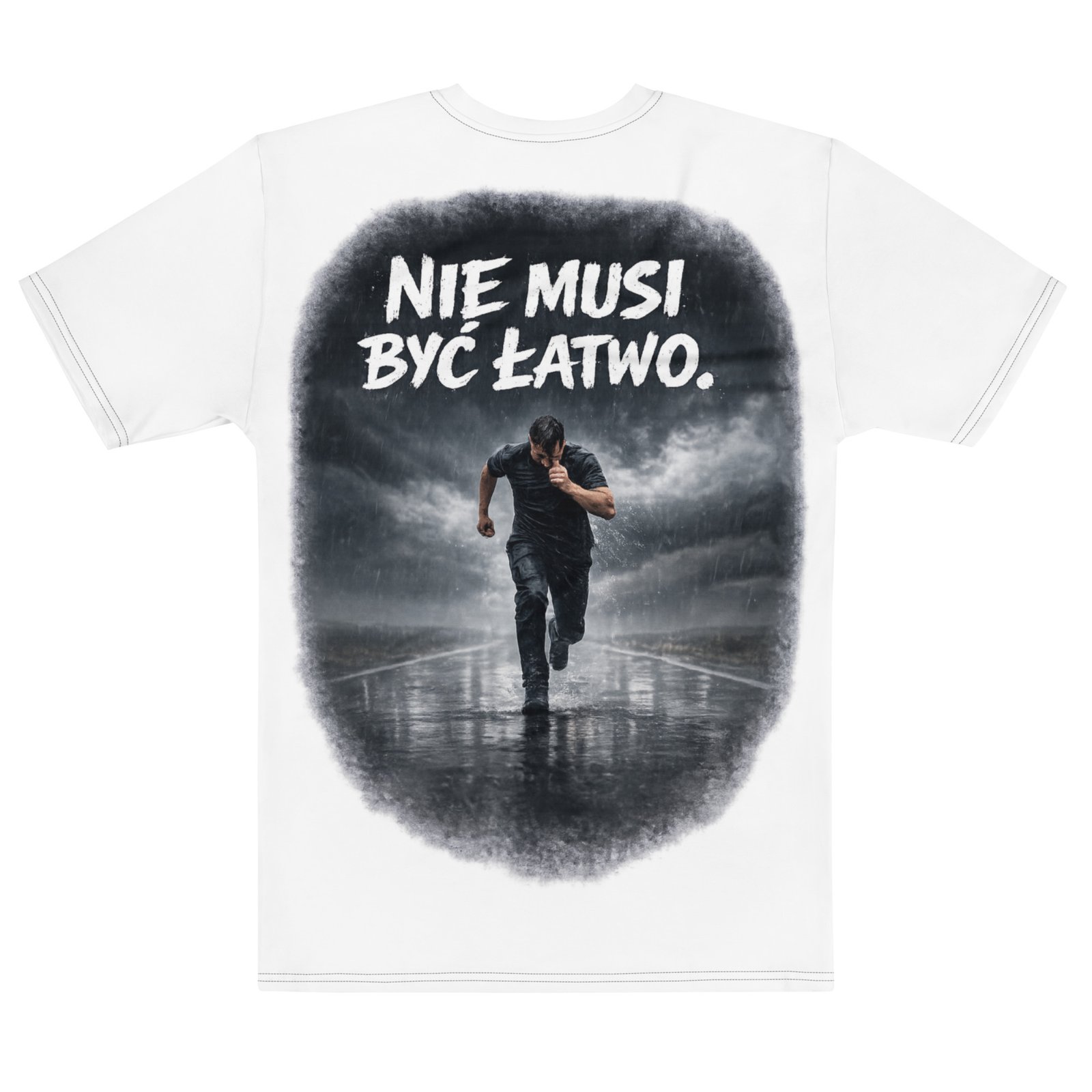Męska koszulka motywacyjna „Nie musi być łatwo” – koszulka męska motywacyjna z biegaczem w deszczu| Zarn.pl Męska koszulka motywacyjna „Nie musi być łatwo” – koszulka męska motywacyjna z biegaczem w deszczu - obrazek 3