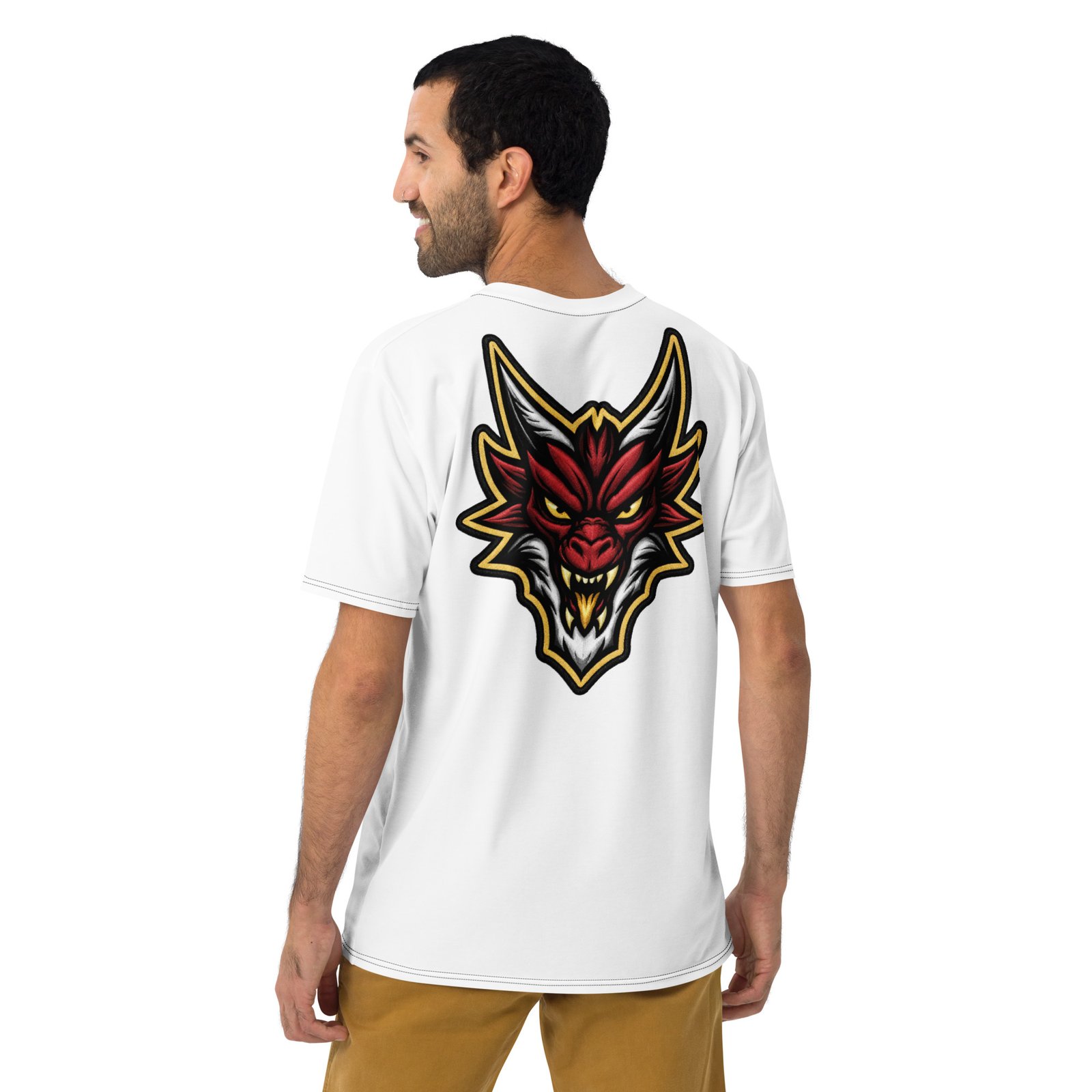 Męska koszulka z grafiką czerwonego smoka – fantasy streetwear| Zarn.pl męska koszulka z grafiką czerwonego smoka