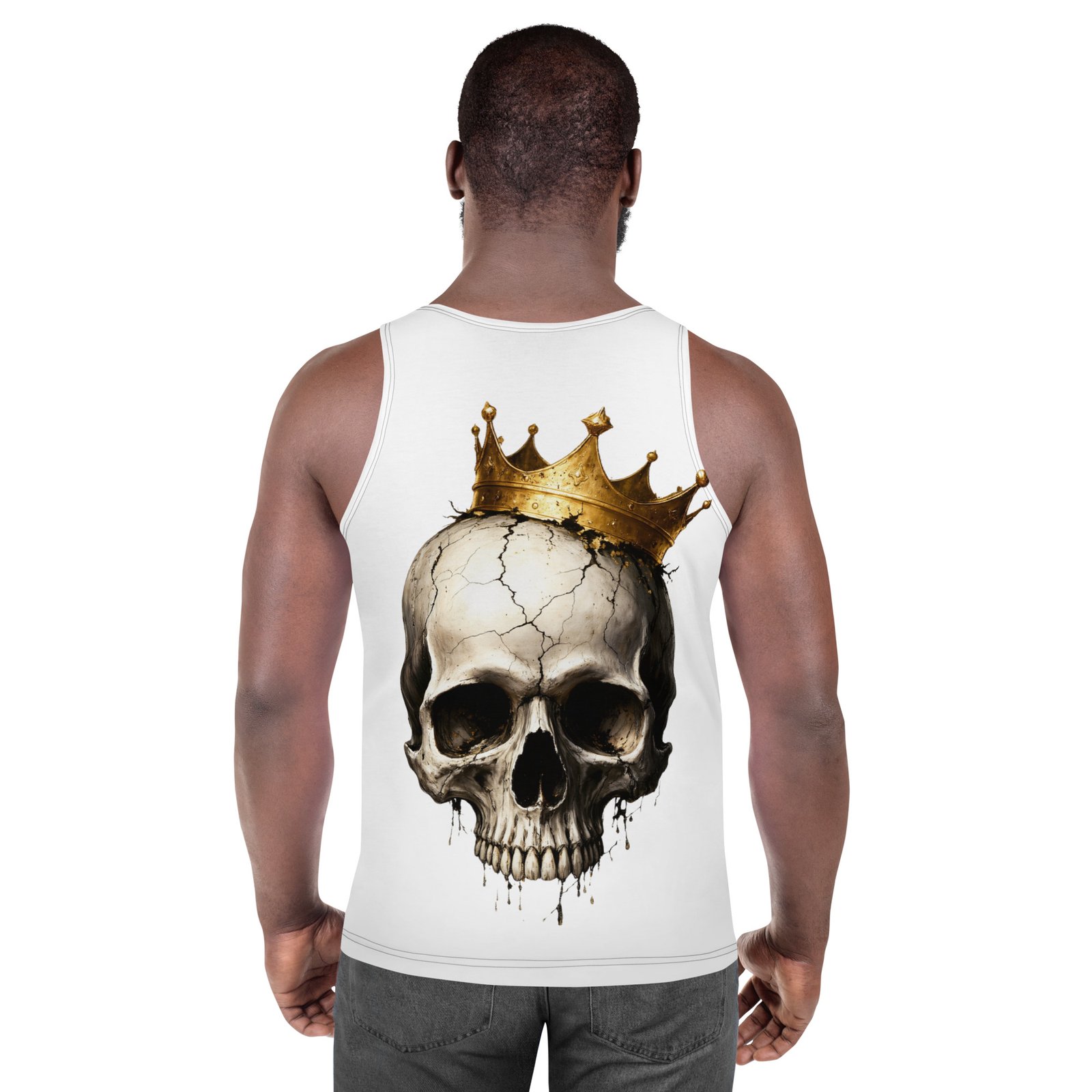 Męski tank top Królewska Czaszka – koszulka męska bez rękawów z czaszką w złotej koronie| Zarn.pl koszulka męska bez rękawów z czaszką w złotej koronie