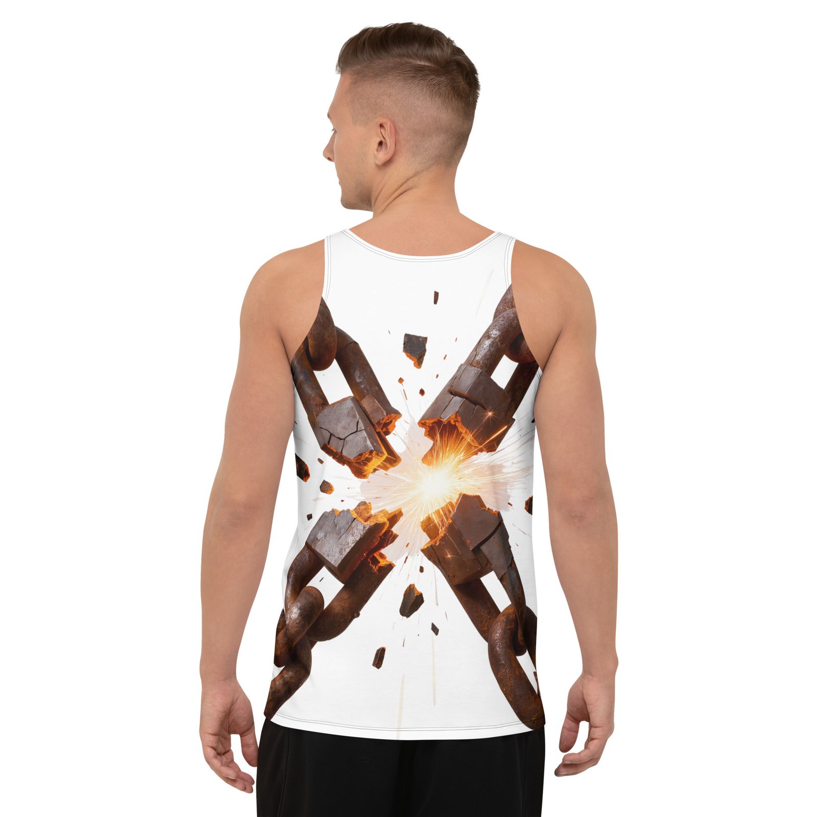Męski tank top Zerwane Łańcuchy – koszulka męska bez rękawów symbol wolności i siły| Zarn.pl koszulka męska bez rękawów z motywem zerwanych łańcuchów