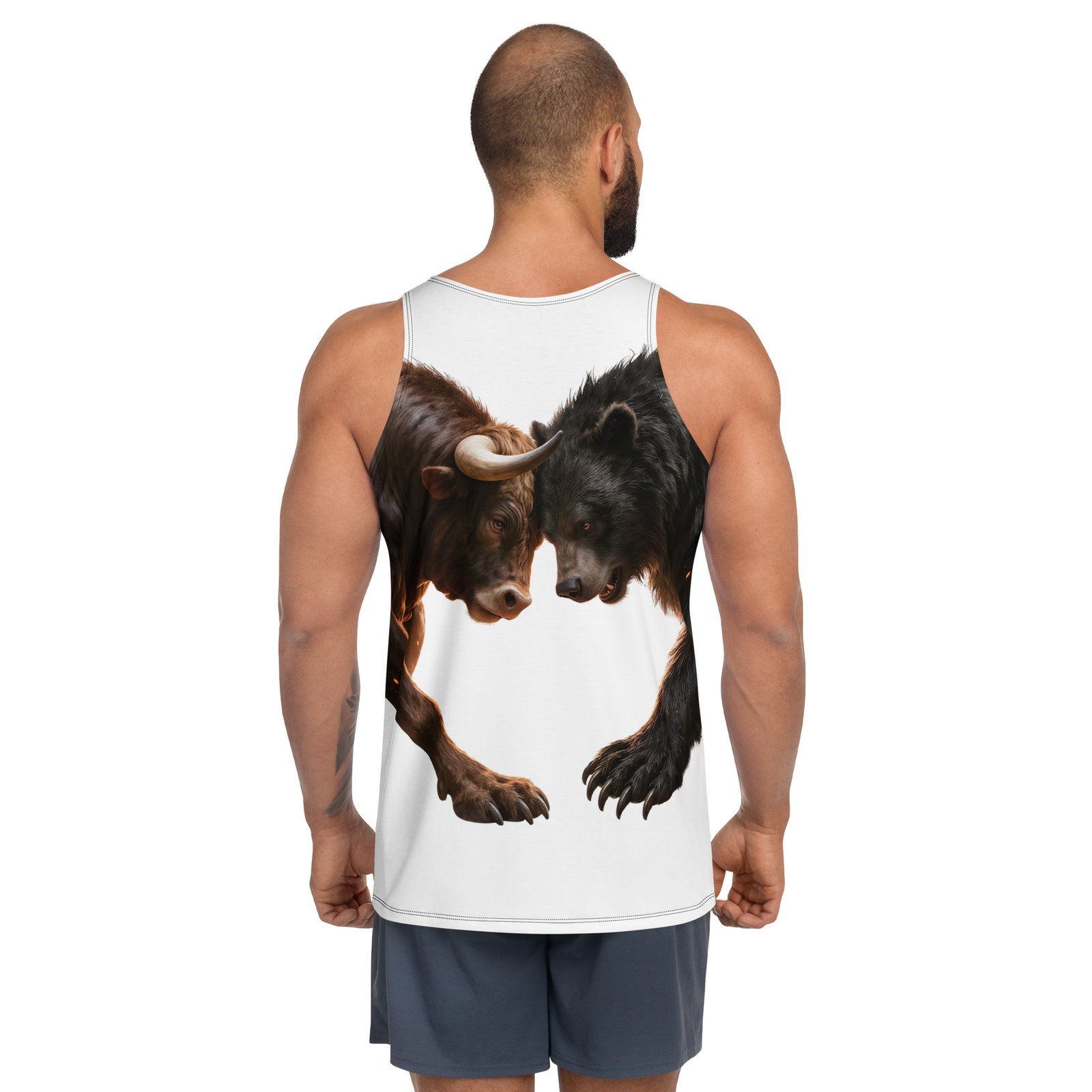 Męski tank top „Byk kontra Niedźwiedź” – tank top męski z bykiem i niedźwiedziem| Zarn.pl tank top męski z bykiem i niedźwiedziem
