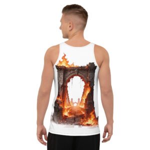 tank top męski z grafika płonącego mostu