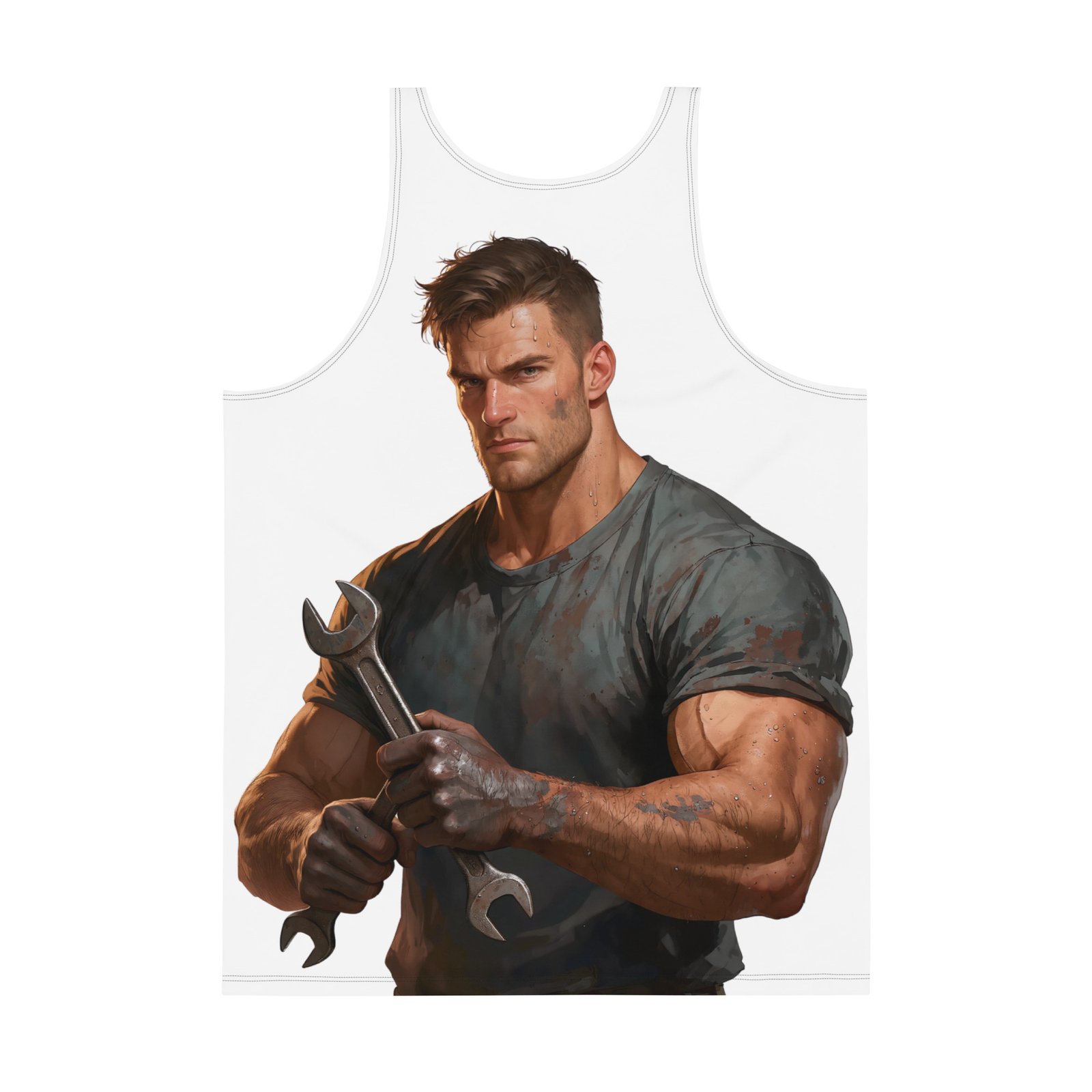 Męski tank top „Mechanik Tytan” – tank top męski z grafiką silnego mechanika| Zarn.pl Męski tank top „Mechanik Tytan” – tank top męski z grafiką silnego mechanika - obrazek 3