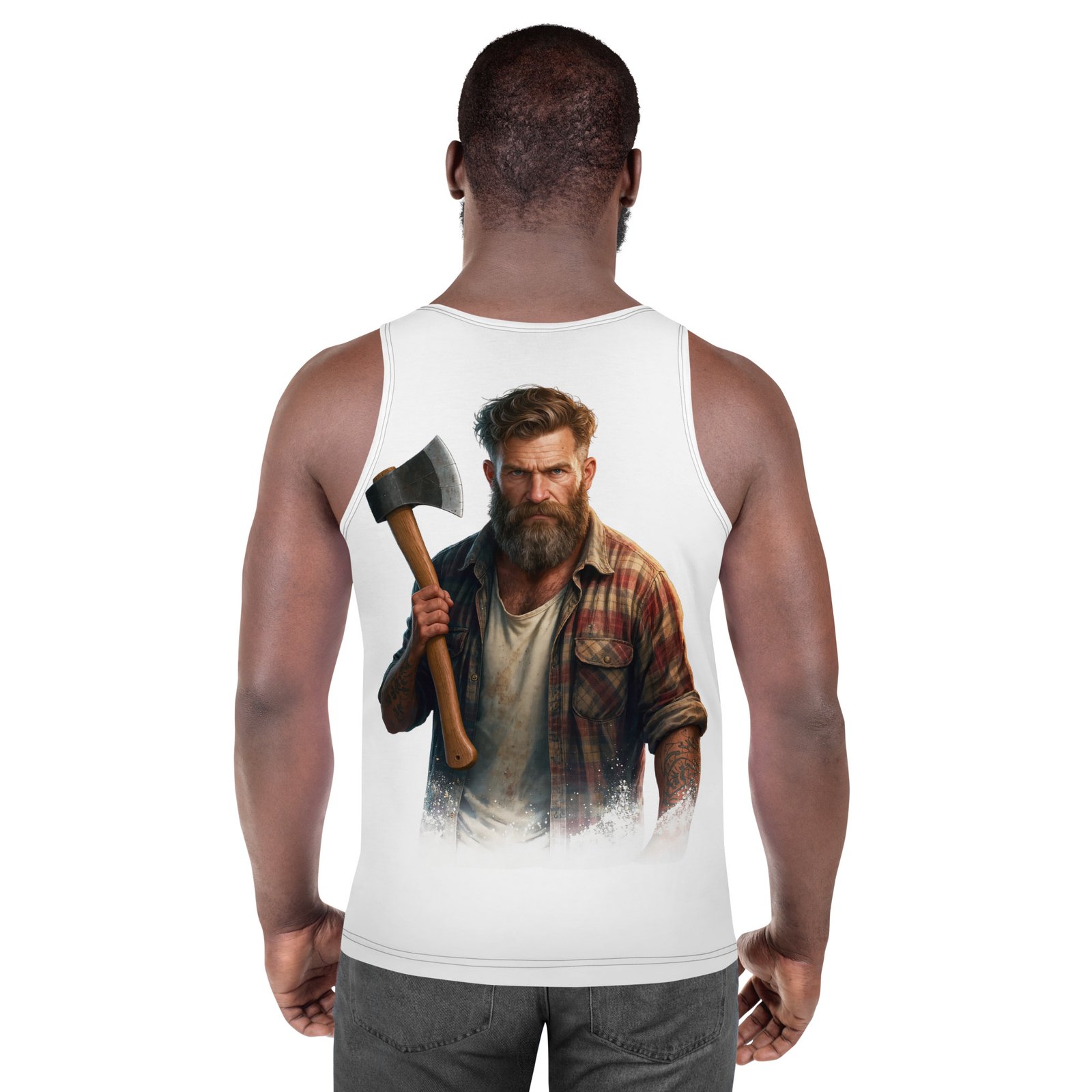 Męski tank top „Drwal Północy” – tank top męski z grafiką drwala z siekierą| Zarn.pl tank top męski z grafiką drwala z siekierą