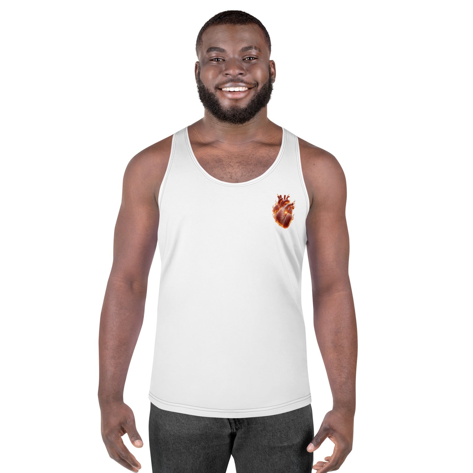Męski tank top Płonące Serce – koszulka męska bez rękawów z sercem| Zarn.pl Męski tank top Płonące Serce – koszulka męska bez rękawów z sercem - obrazek 4