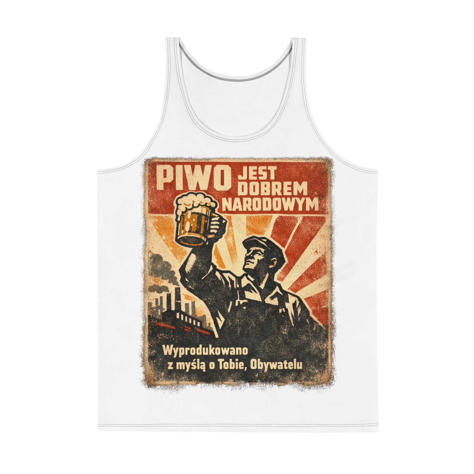 Męski tank top „Piwo jest dobrem narodowym” – męska koszulka bez rękawów PRL z humorystyczną grafiką| Zarn.pl Męski tank top „Piwo jest dobrem narodowym” – męska koszulka bez rękawów PRL z humorystyczną grafiką - obrazek 2