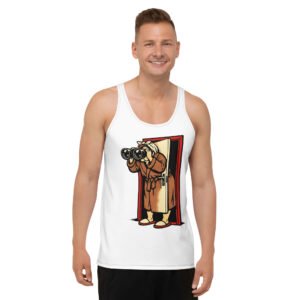 męski tank top PRL z grafiką ciekawskiej sąsiadki
