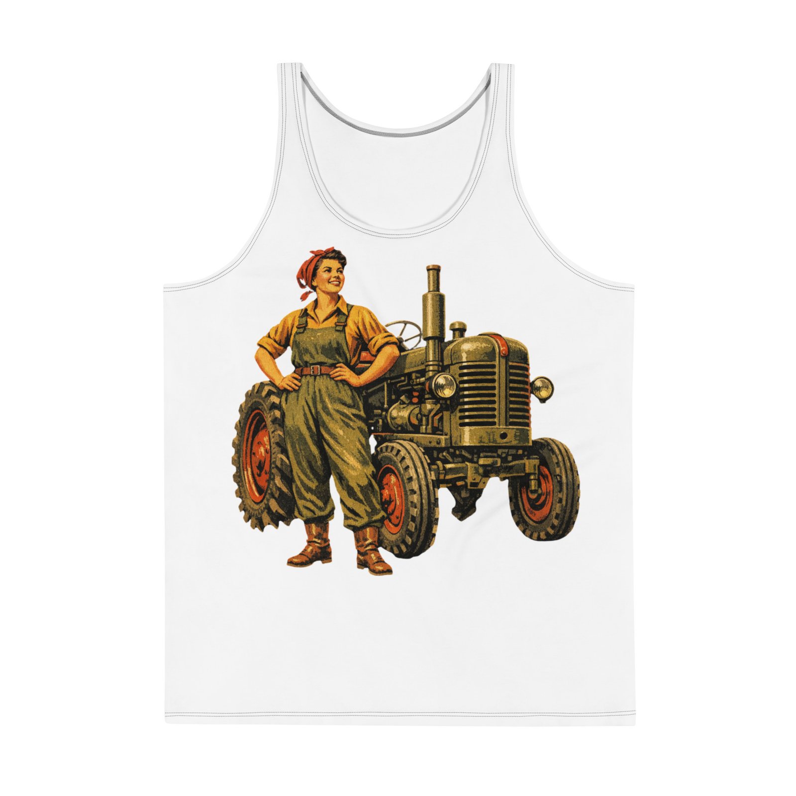 Męski tank top „Traktorzystka PRL” – męska koszulka bez rękawów z grafiką kobiety i ciągnika| Zarn.pl Męski tank top „Traktorzystka PRL” – męska koszulka bez rękawów z grafiką kobiety i ciągnika - obrazek 2