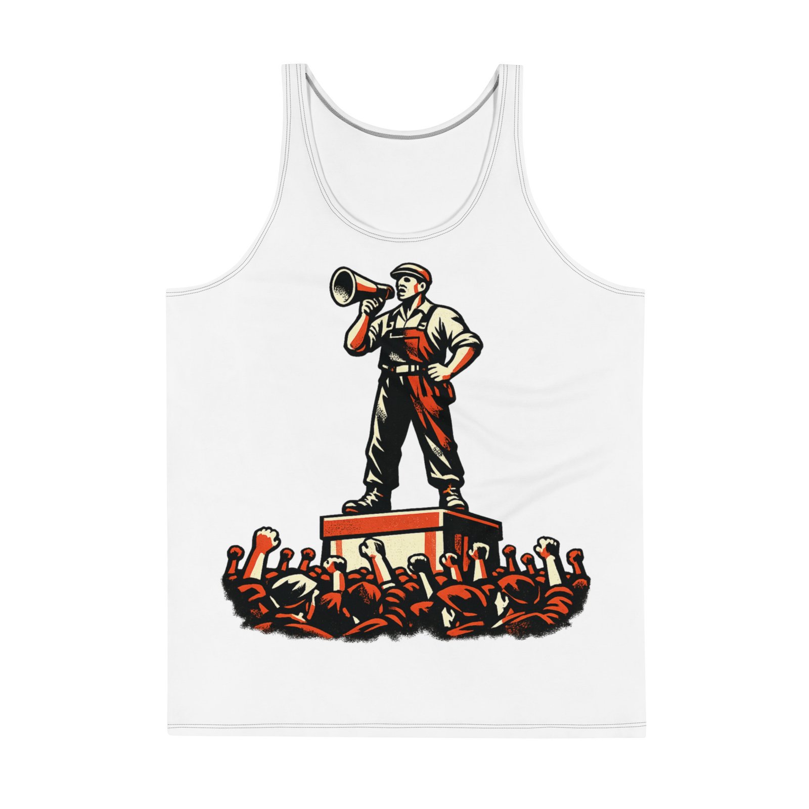 Męski tank top „Robotnik z megafonem” – męska koszulka bez rękawów PRL z propagandową grafiką| Zarn.pl Męski tank top „Robotnik z megafonem” – męska koszulka bez rękawów PRL z propagandową grafiką - obrazek 2