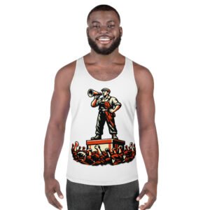 męski tank top PRL z grafiką robotnika z megafonem